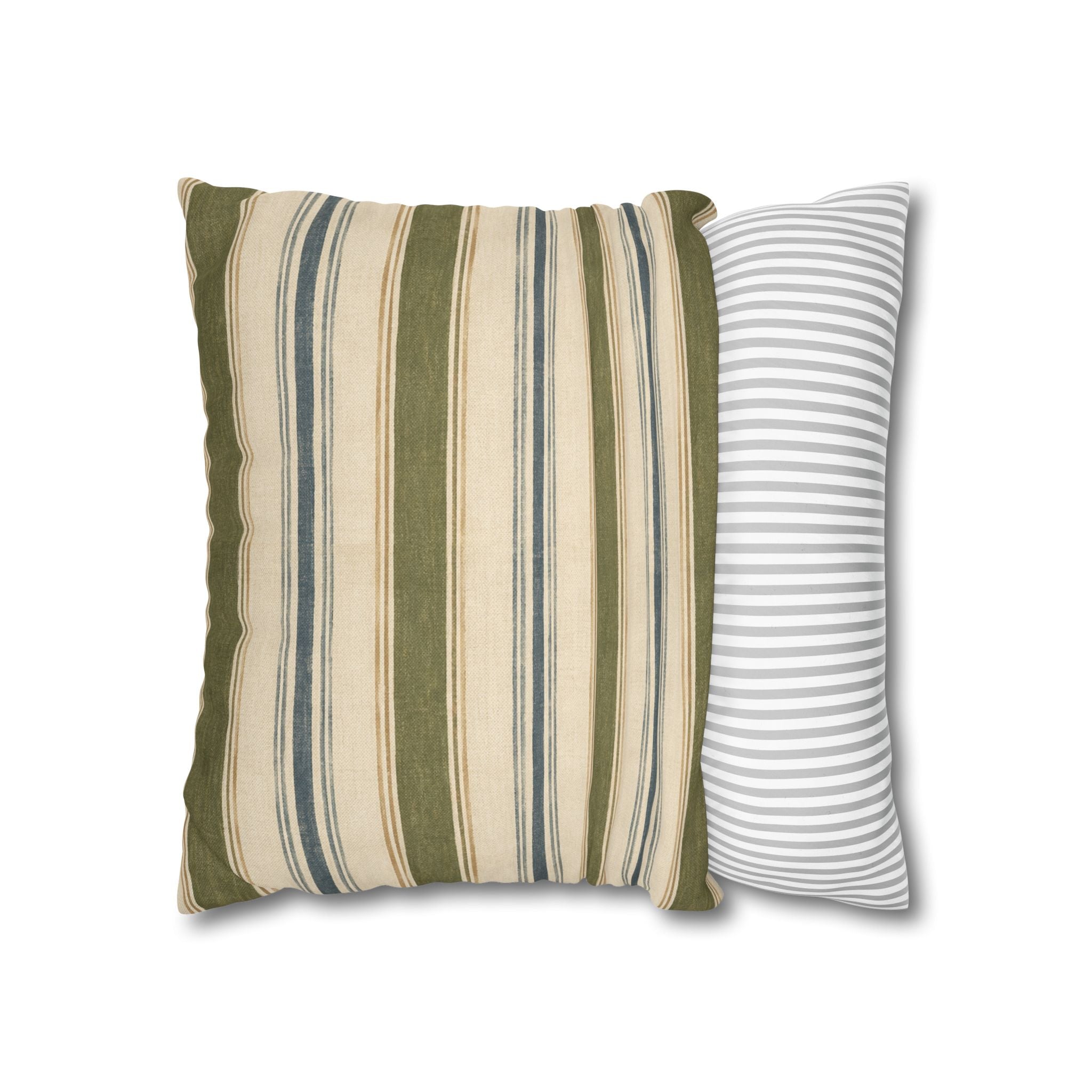 Striped Green Blue Throw Pillowcase — Coastal Farmhouse Square Accent Pillow Cover - Creations by Chris and Carlos