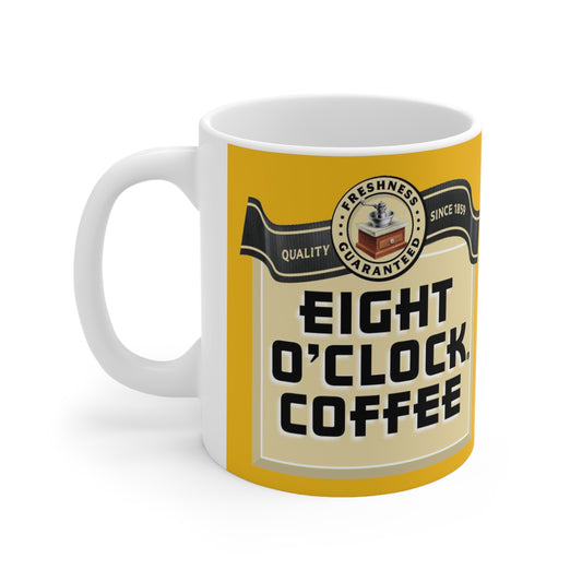 Eight O'Clock Coffee- White Ceramic Mug - Creations by Chris and Carlos