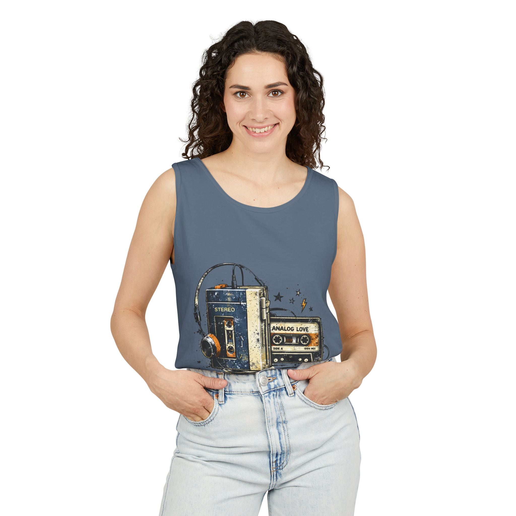 Analog Mode Tank Top — Retro Cassette & Headphones Vintage Music Tee - Creations by Chris and Carlos