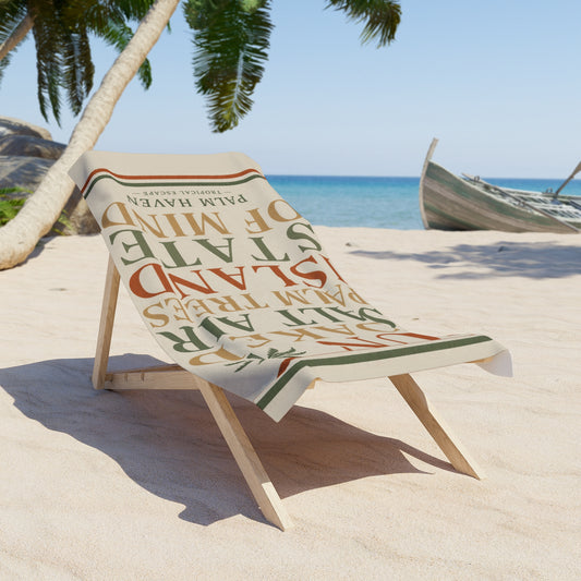 Palm Haven Vintage Typography Beach Towel — Sun, Salt Air & Island State of Mind - Creations by Chris and Carlos