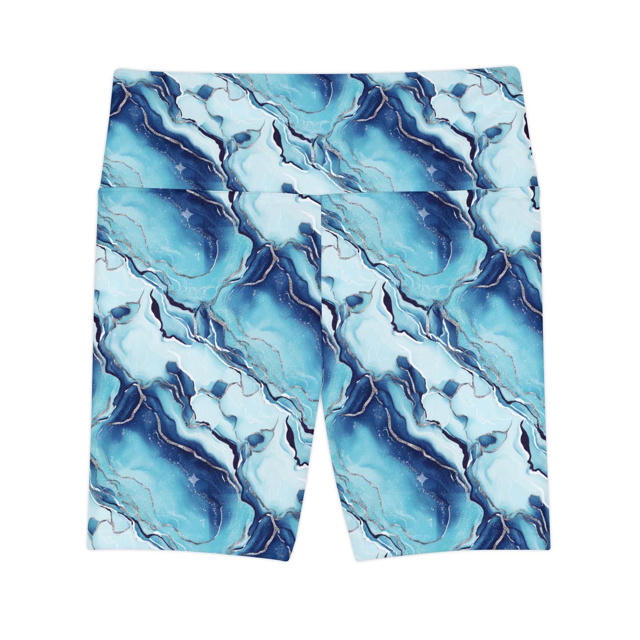 Marble Swirl Women's Workout Shorts — Navy Gold Athletic Biker Shorts - Creations by Chris and Carlos