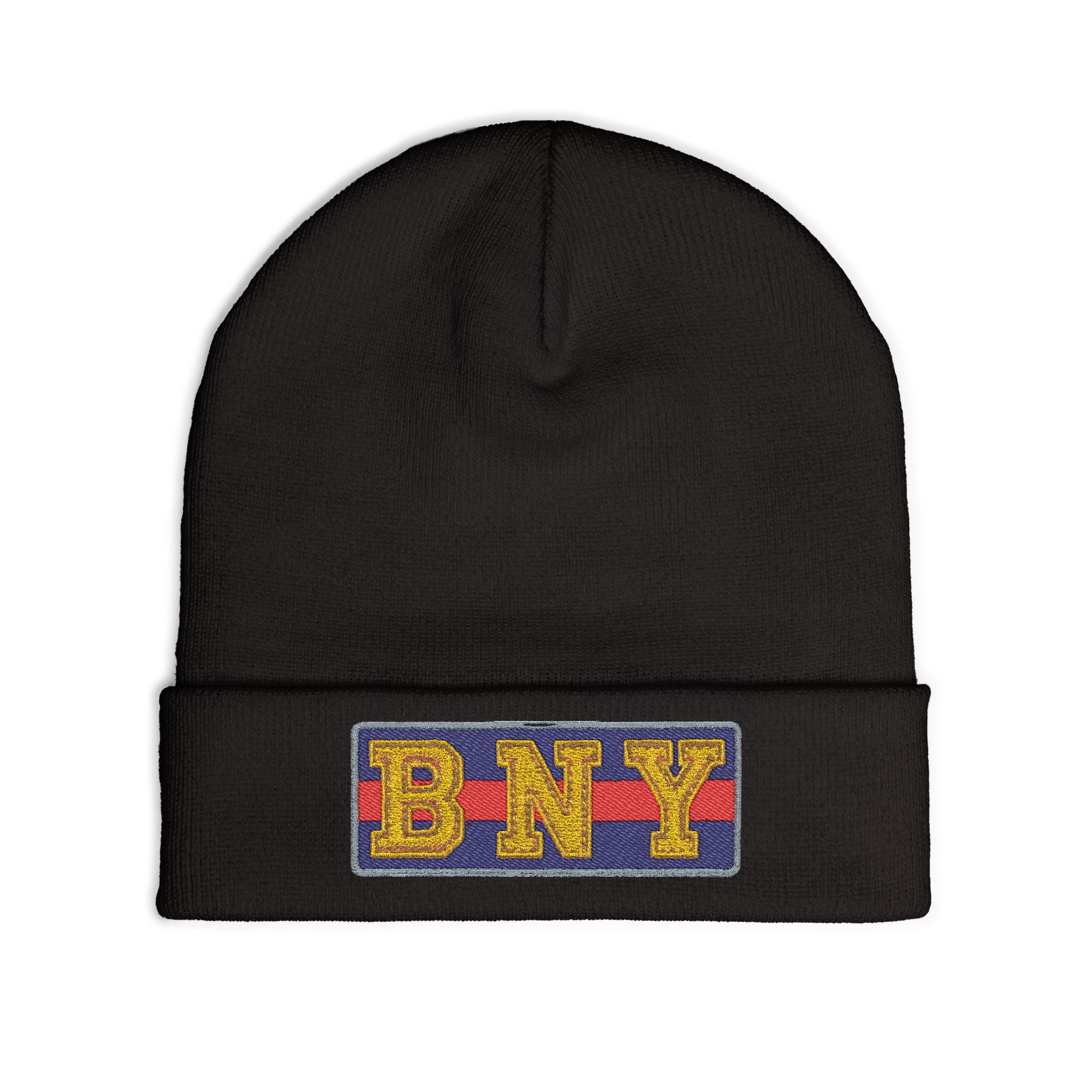 BNY Embroidered Knit Beanie – Vintage Letter Patch Winter Hat - Creations by Chris and Carlos