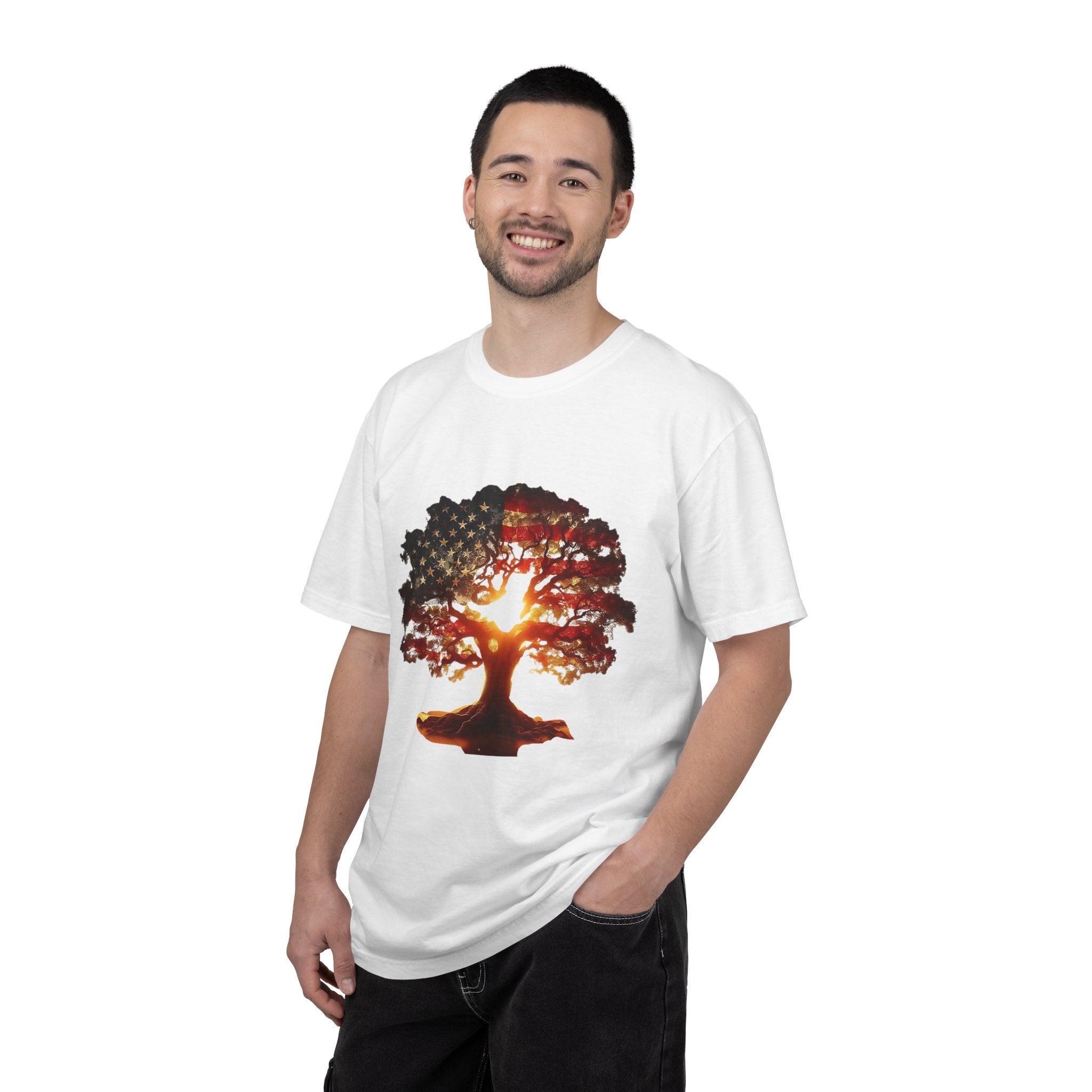 Patriotic Tree of Life T-Shirt — American Flag Sunset Graphic - Creations by Chris and Carlos