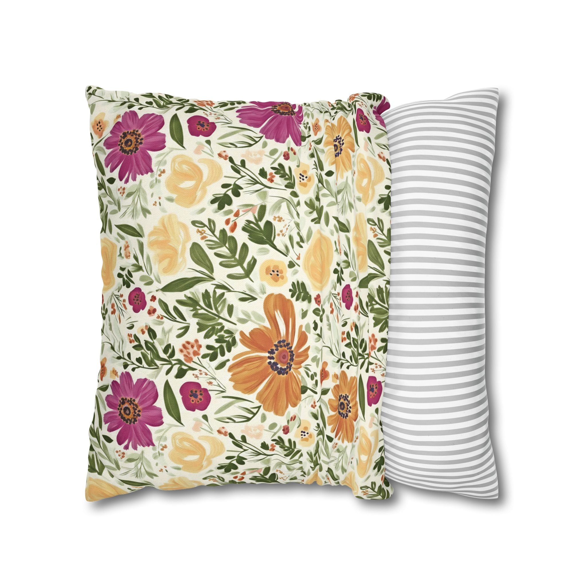 The Artisanal Flora Gallery Floral Cottage Garden Pillowcase — Yellow & Magenta Bloom Square Pillow - Creations by Chris and Carlos