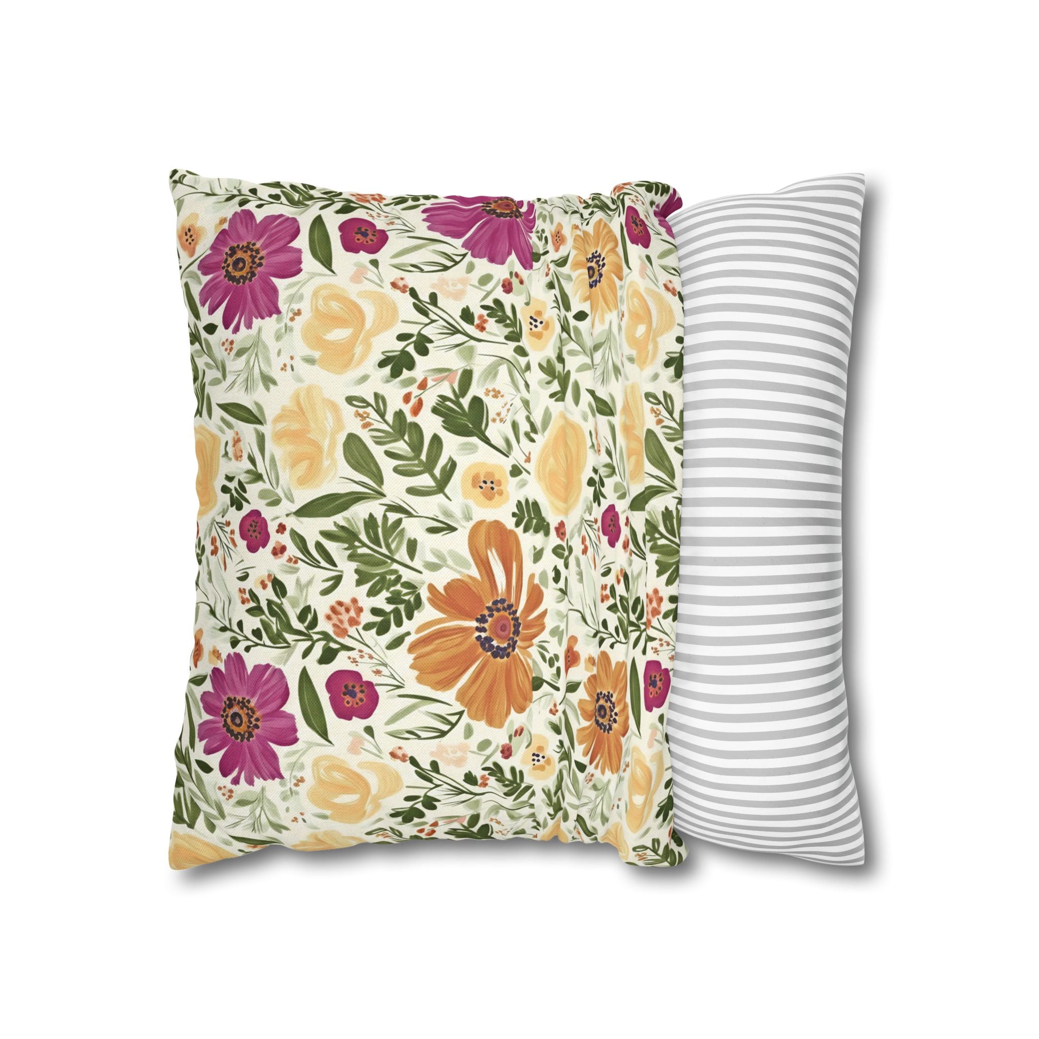 The Artisanal Flora Gallery Floral Cottage Garden Pillowcase — Yellow & Magenta Bloom Square Pillow - Creations by Chris and Carlos