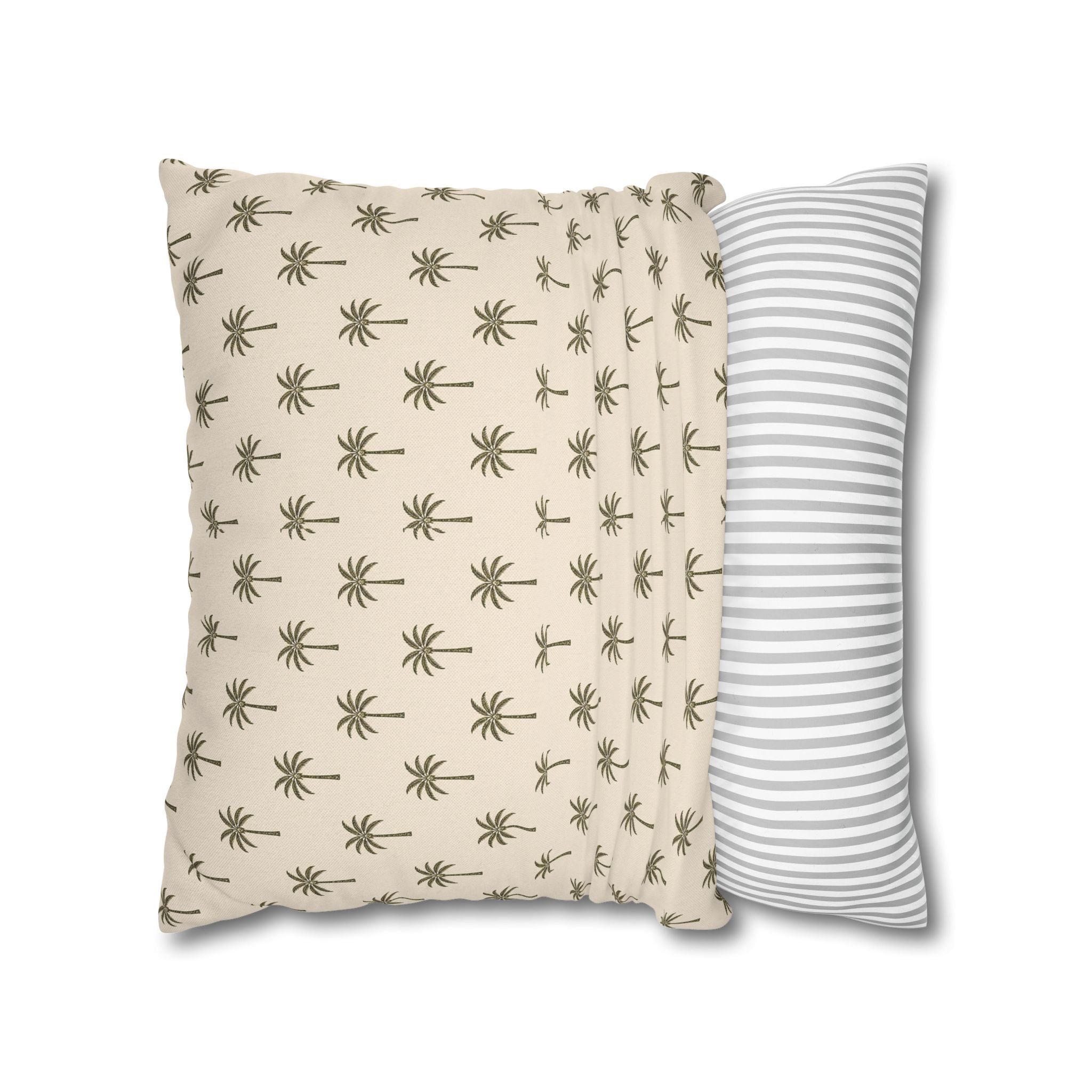 Palm Pattern Square Pillowcase — Tropical Beige Decorative Throw Pillow Cover - Creations by Chris and Carlos