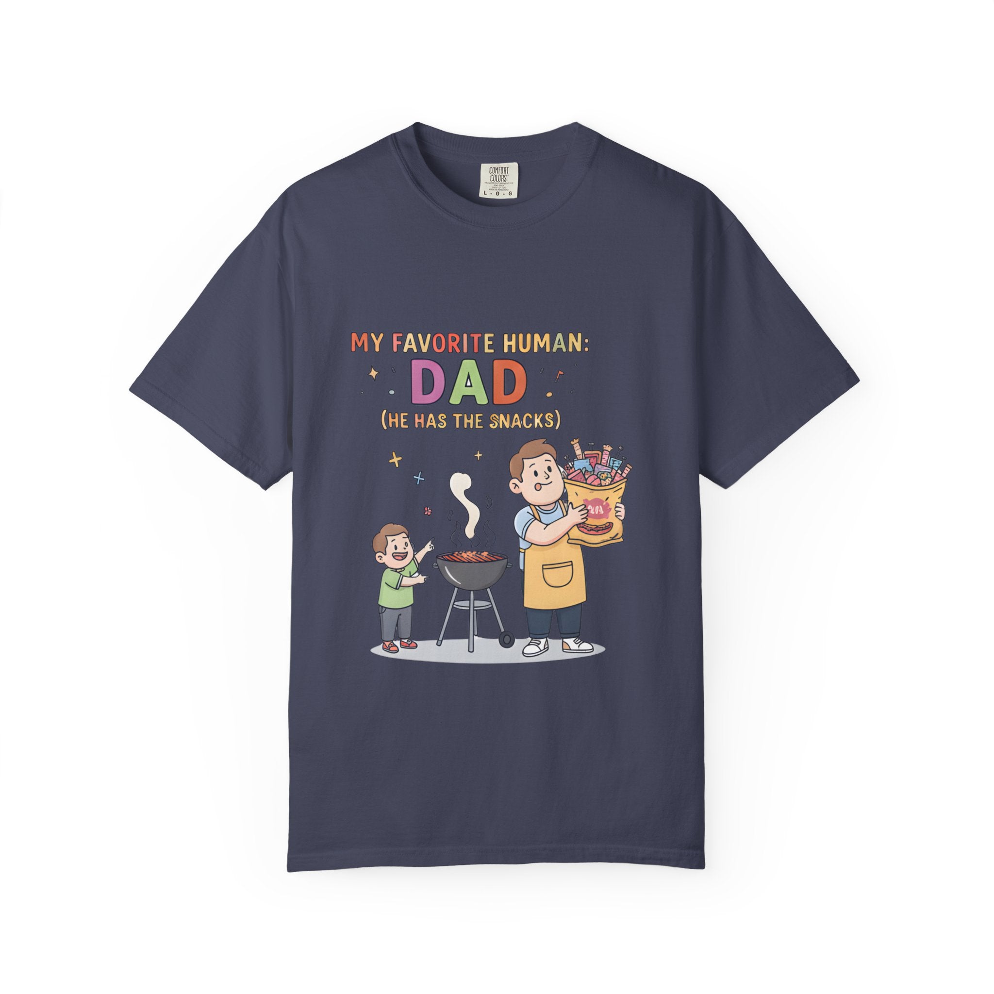 T-Shirt — "My Favorite Human Dad-He has the snacks" Funny Retro Graphic Tee - Creations by Chris and Carlos