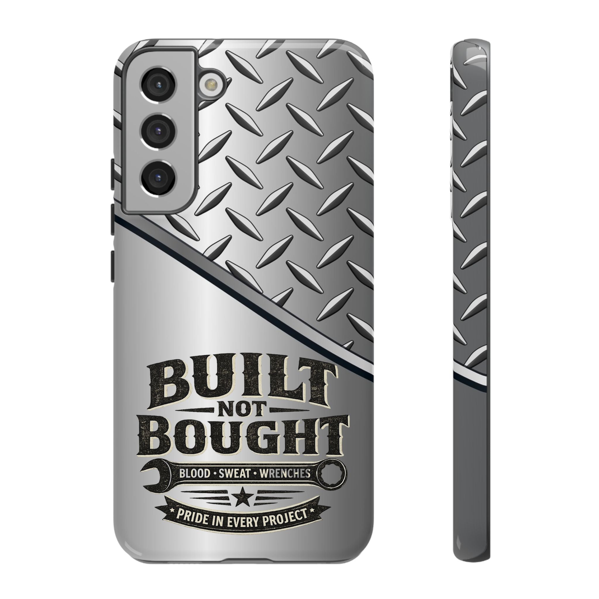 Built Not Bought Metal Diamond-Plate Phone Case — Rugged Tool Lover Gift - Creations by Chris and Carlos