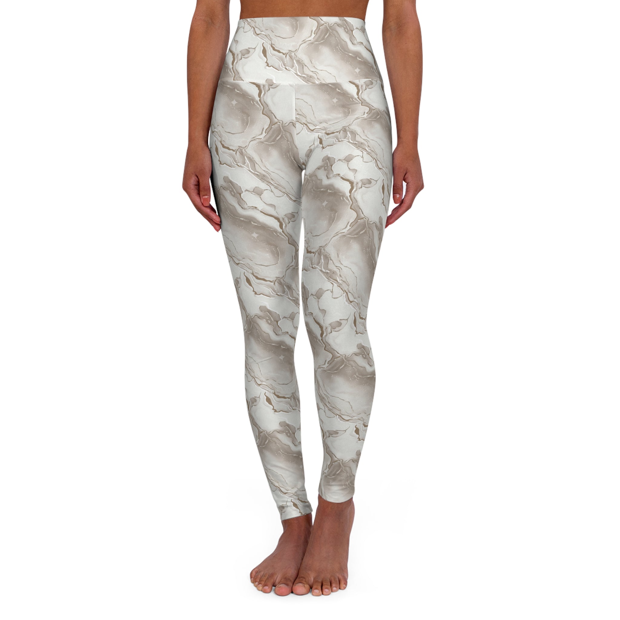 Marble Print High-Waisted Yoga Leggings — Soft Gray Stone Pattern - Creations by Chris and Carlos