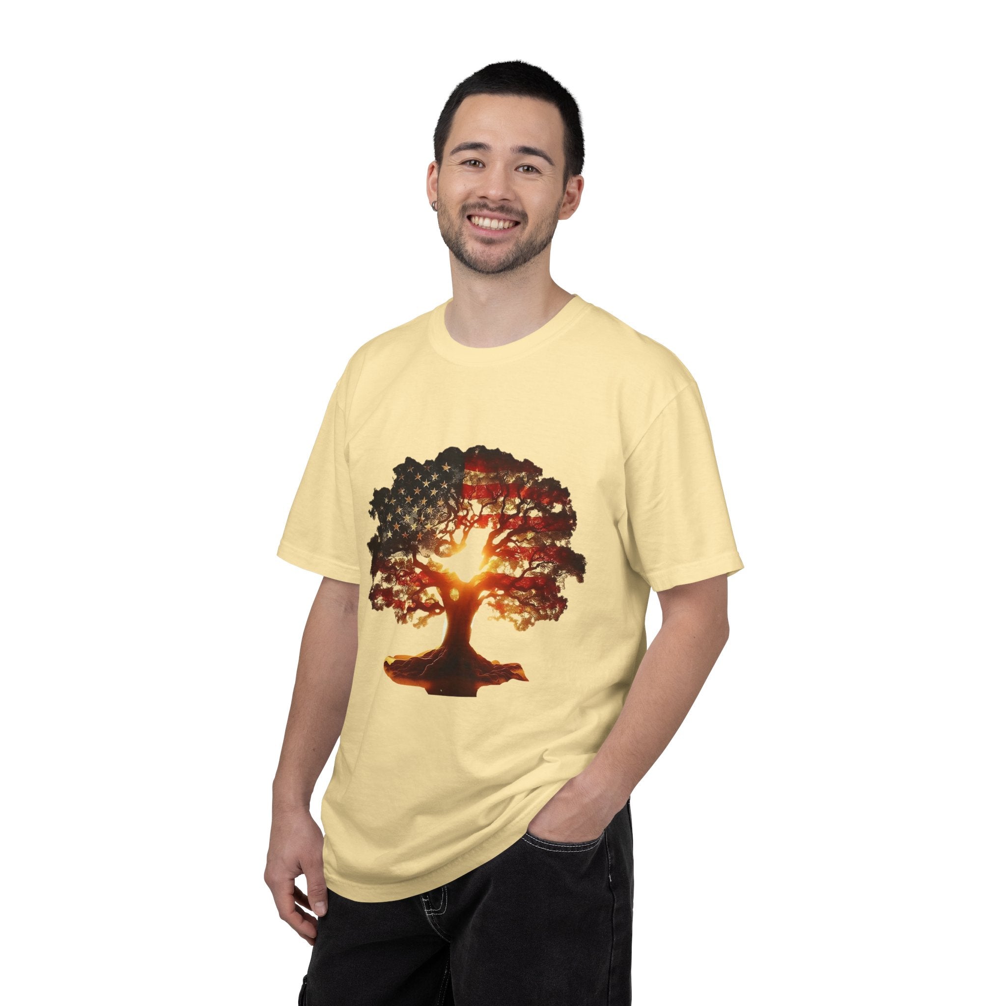 Patriotic Tree of Life T-Shirt — American Flag Sunset Graphic - Creations by Chris and Carlos