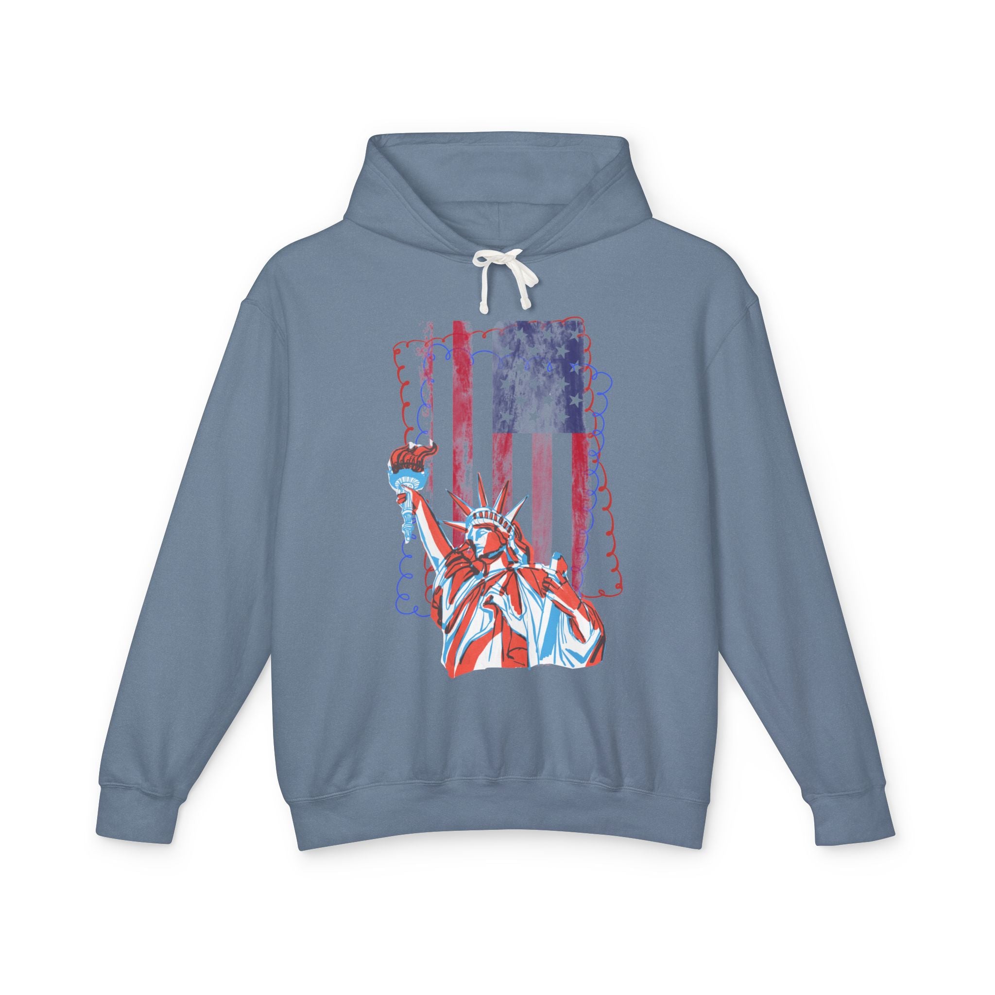 Liberty Statue American Flag Hoodie — Patriotic USA Graphic Sweatshirt - Creations by Chris and Carlos