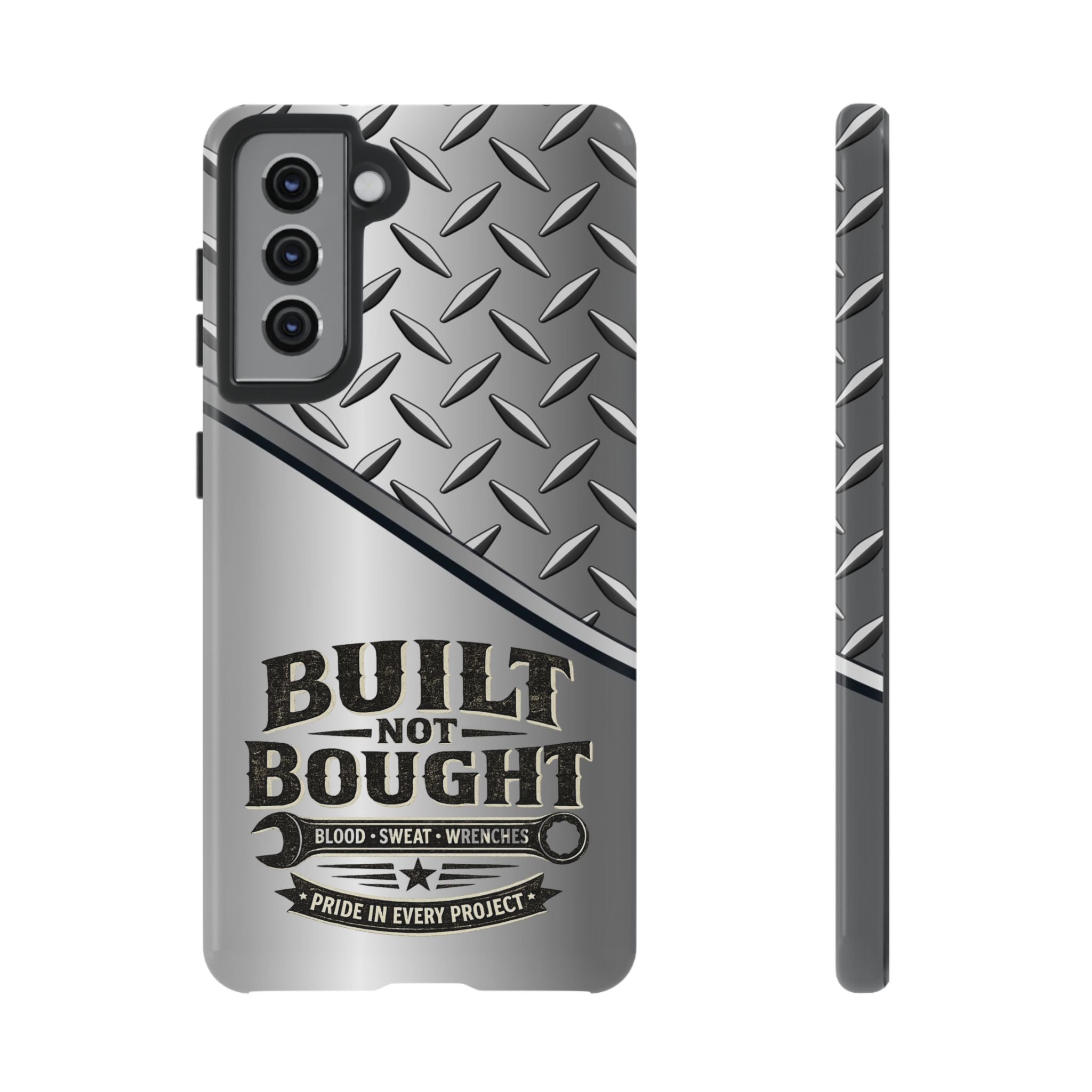 Built Not Bought Metal Diamond-Plate Phone Case — Rugged Tool Lover Gift - Creations by Chris and Carlos
