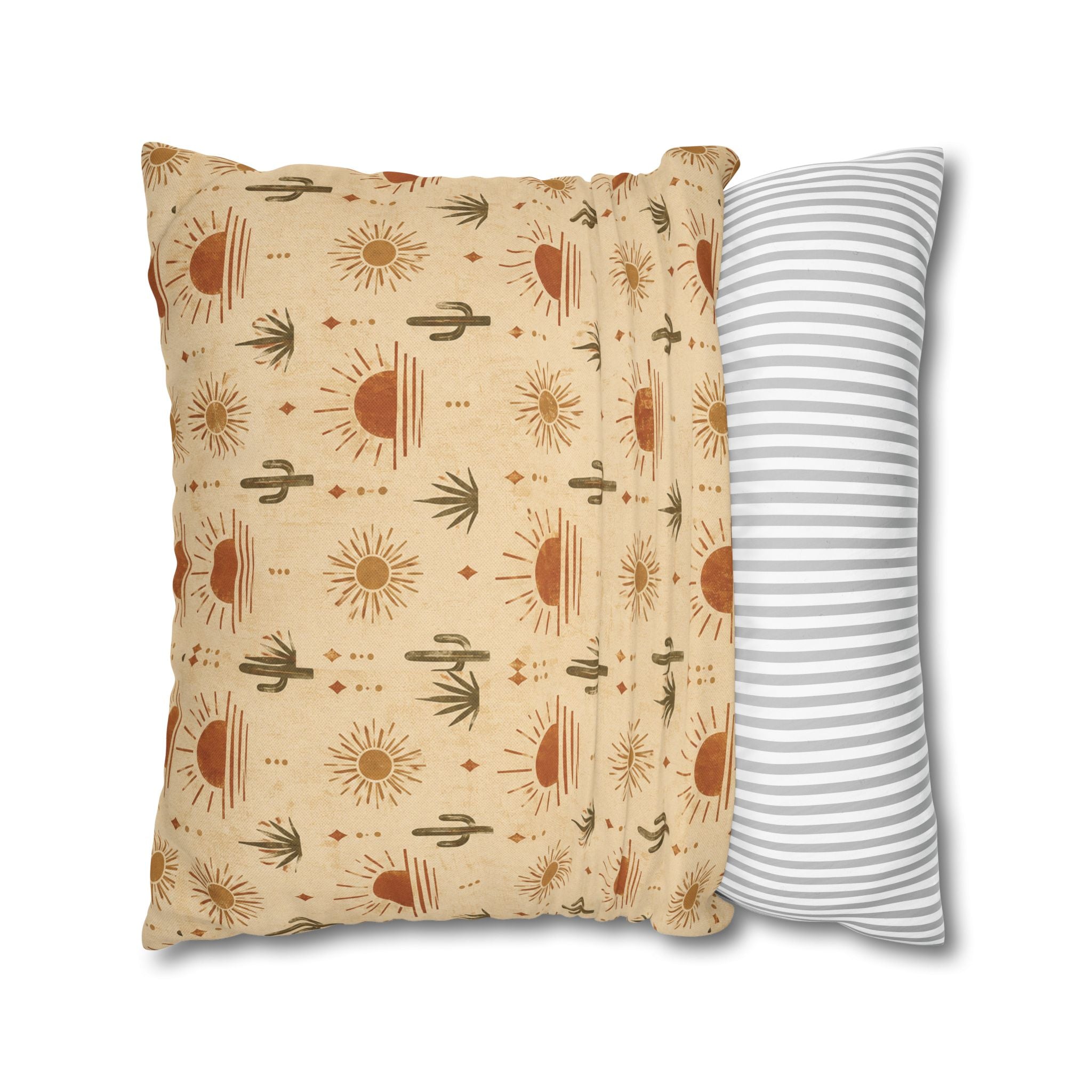 Desert Sunrise Square Pillowcase — Boho Cactus Sun Pattern - Creations by Chris and Carlos