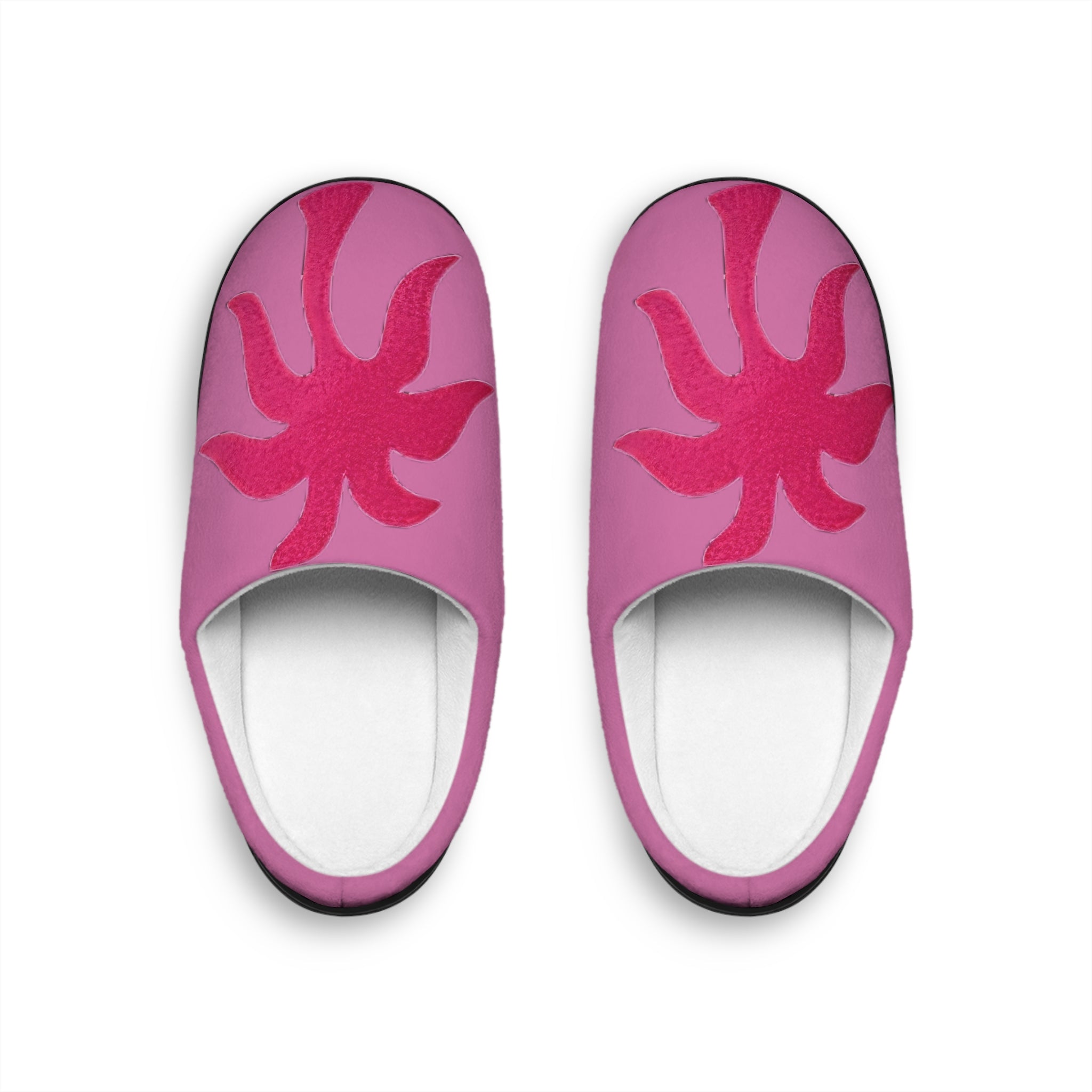 Pinky Palmtree Puff Pink Floral Sun Women's Indoor Slippers — Cozy House Shoes - Creations by Chris and Carlos