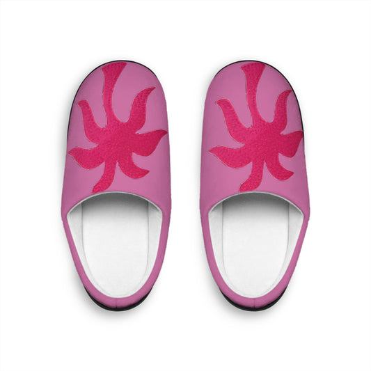 Pinky Palmtree Puff Pink Floral Sun Women's Indoor Slippers — Cozy House Shoes - Creations by Chris and Carlos
