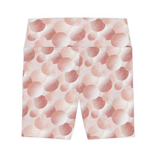 Pink Bubble Print Women's Workout Shorts — High-Waist Activewear Bike Shorts - Creations by Chris and Carlos