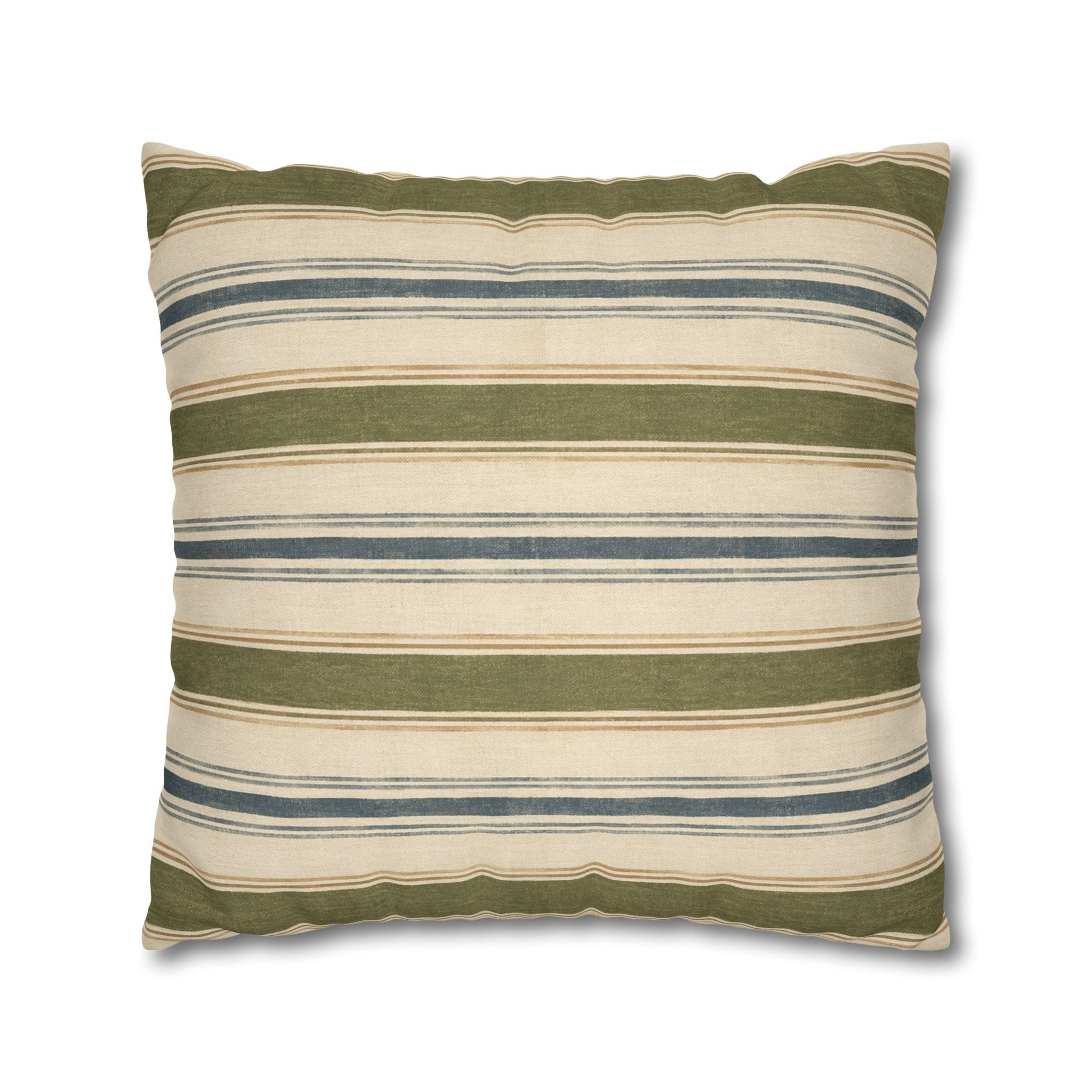 Striped Green Blue Throw Pillowcase — Coastal Farmhouse Square Accent Pillow Cover - Creations by Chris and Carlos