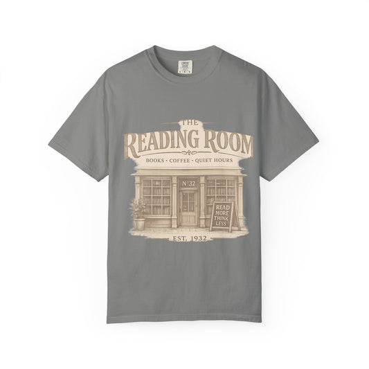 Reading Room T-Shirt – Vintage Bookshop Cafe Graphic Tee ("The Reading Room") - Creations by Chris and Carlos