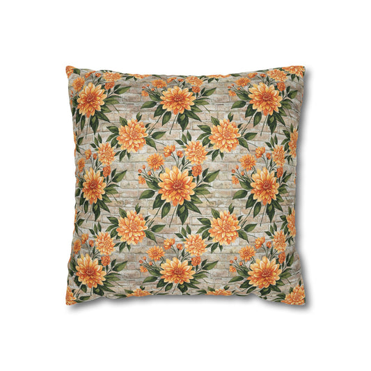 The Artisanal Flora Gallery Floral Sunburst Square Pillowcase — Orange Dahlia Botanical Throw Pillow Cover - Creations by Chris and Carlos