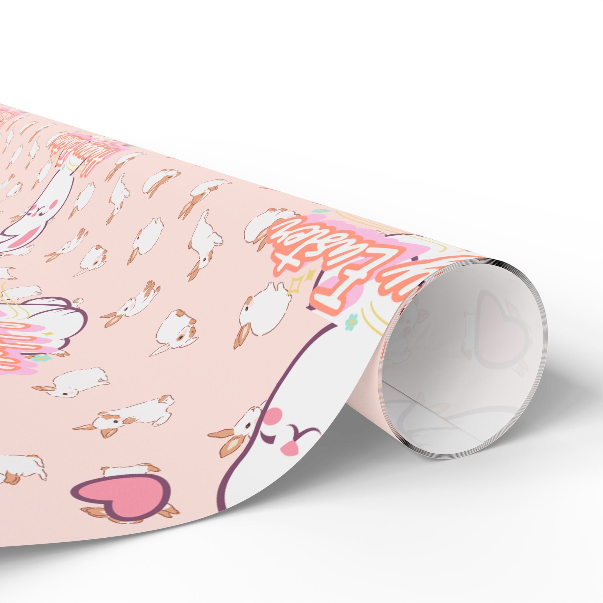 Easter Cute Bunny Pattern Wrapping Paper - Pastel Pink Love & Hearts Gift Wrap - Creations by Chris and Carlos