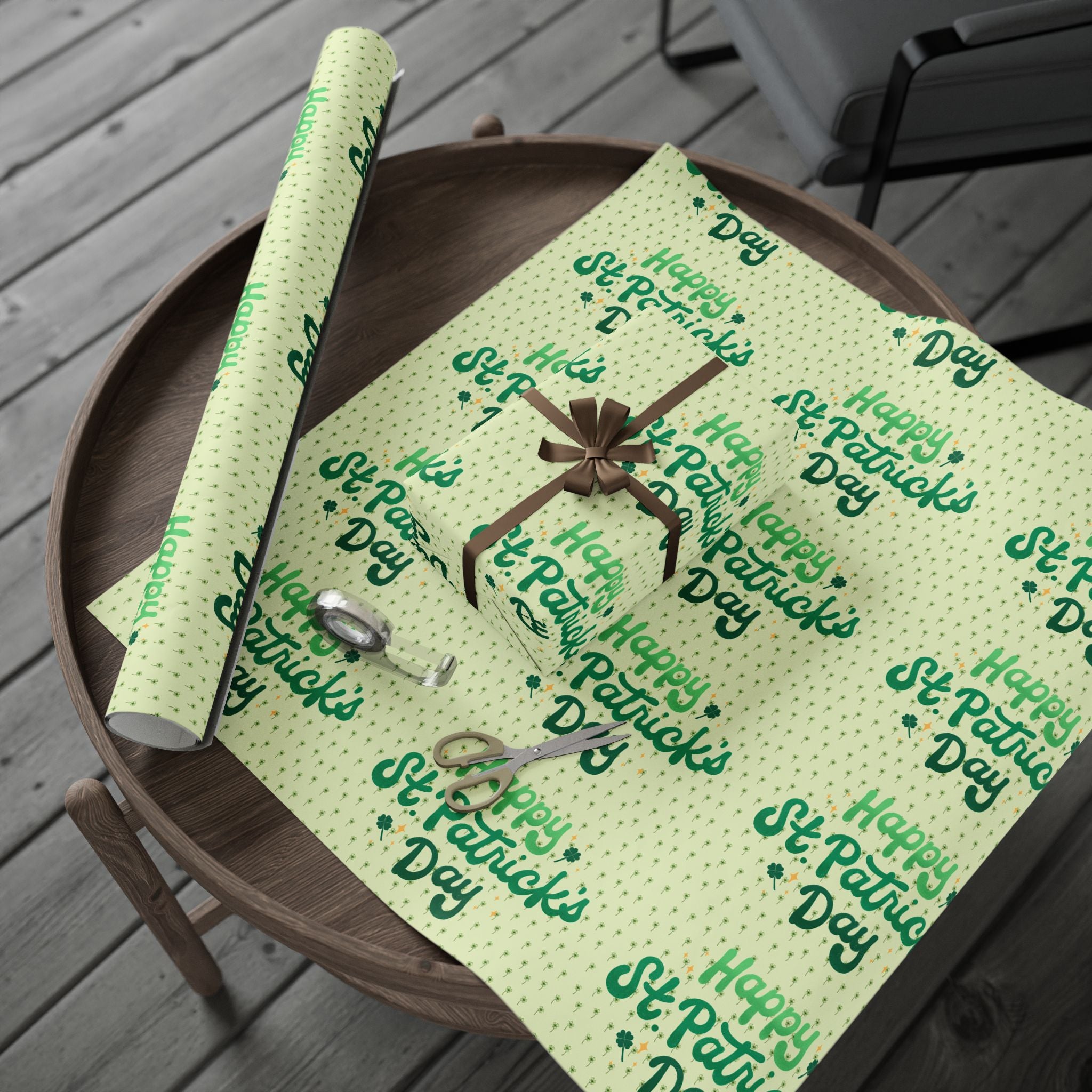 Wrapping Paper Roll — 'Happy St. Patrick's Day' Green Script Pattern - Creations by Chris and Carlos