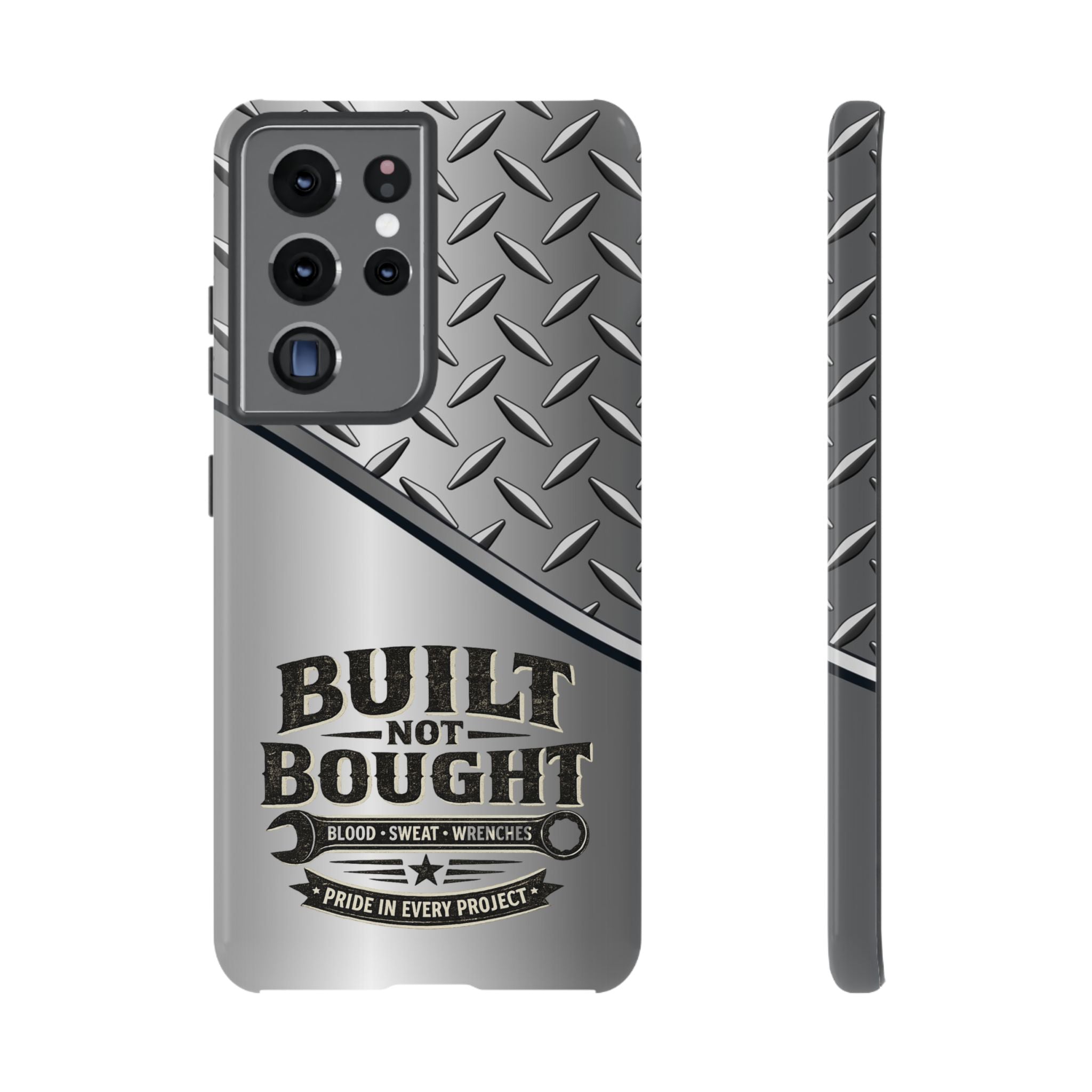 Built Not Bought Metal Diamond-Plate Phone Case — Rugged Tool Lover Gift - Creations by Chris and Carlos