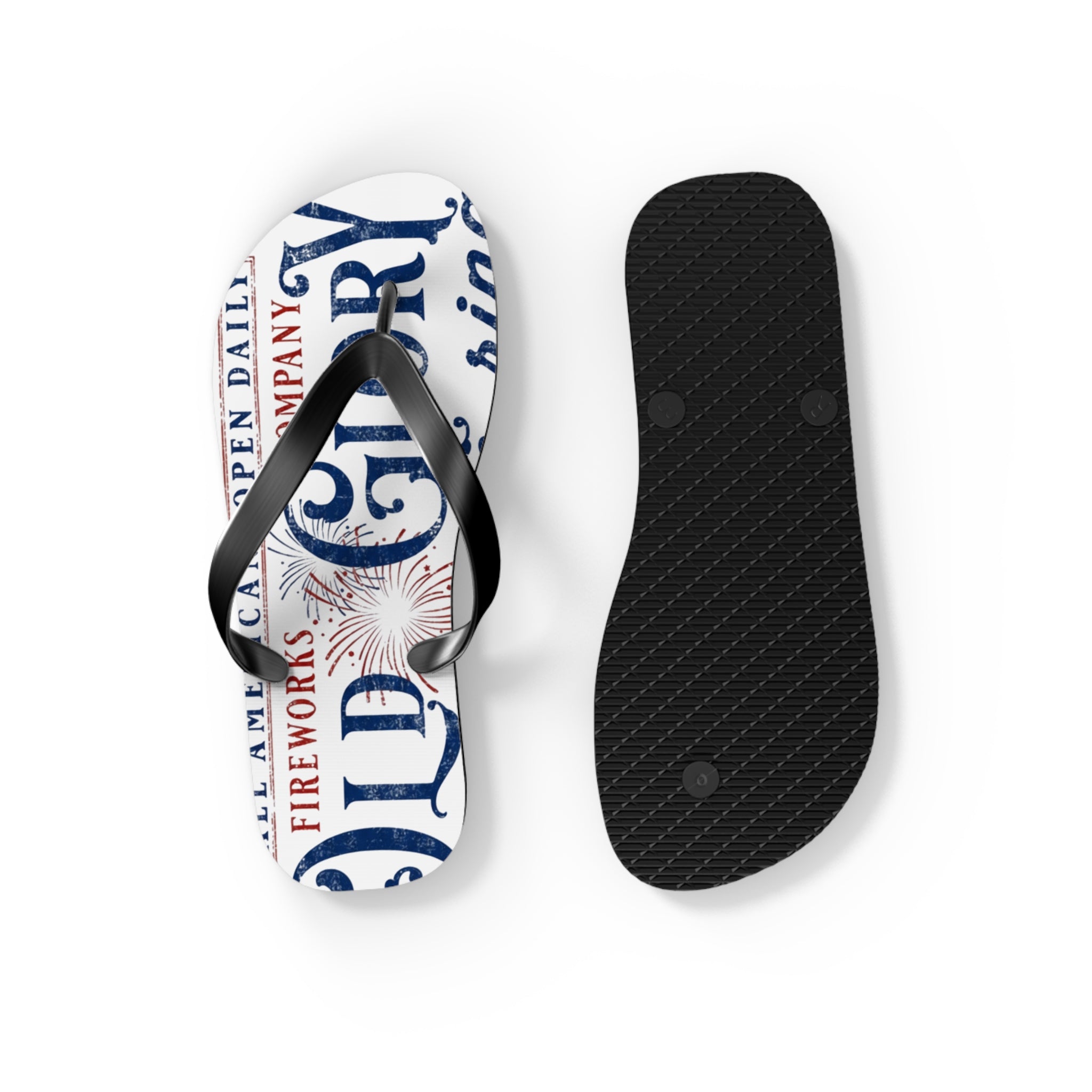 Patriotic 'Glory' Flip Flops – Red White & Blue Fireworks Beach Sandals - Creations by Chris and Carlos