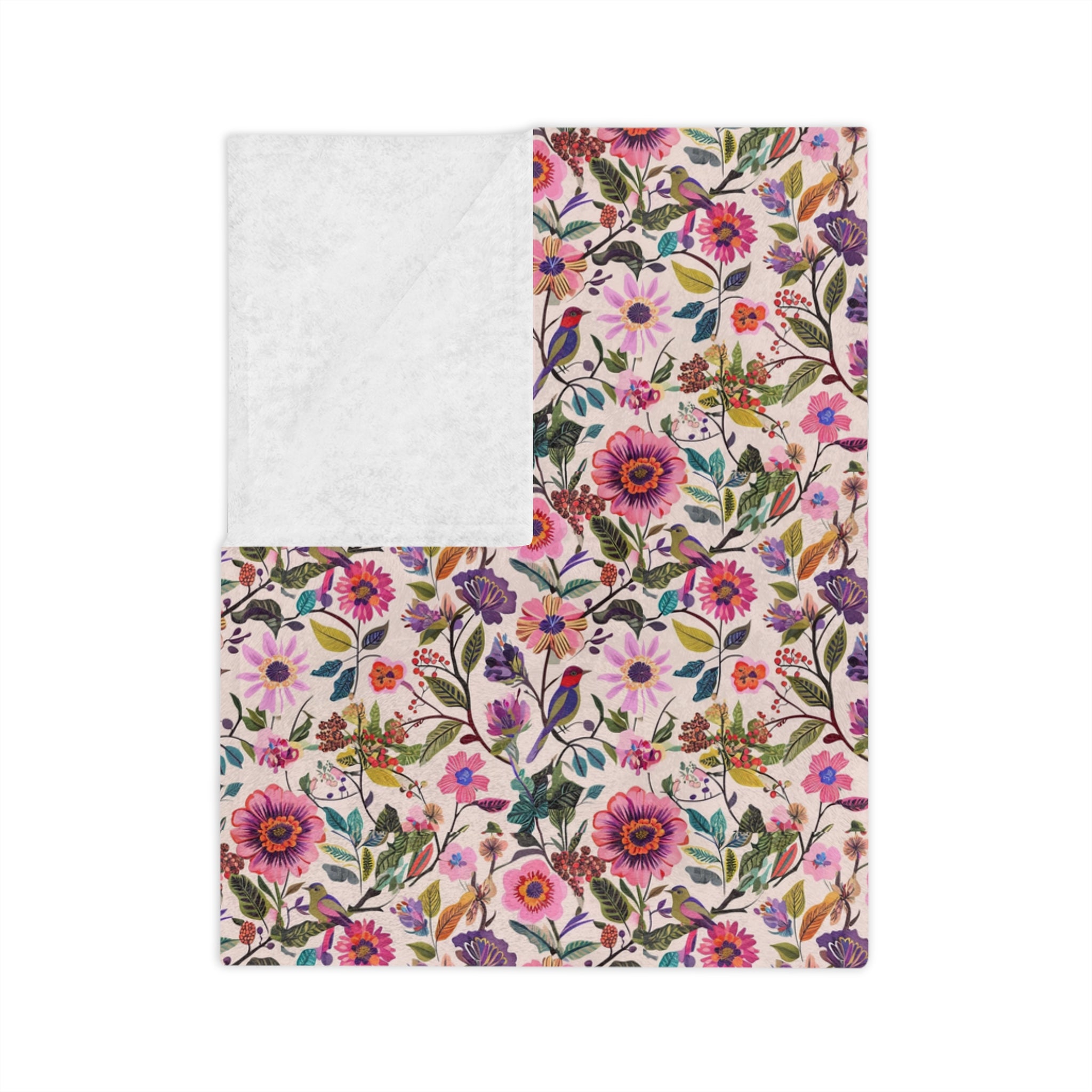 Floral Velveteen Microfiber Blanket — Pink Garden Rose Pattern, Soft Cozy Throw for Bedroom & Gifts - Creations by Chris and Carlos
