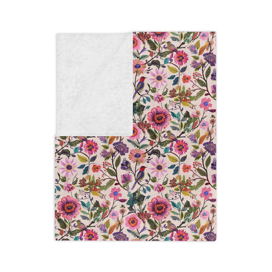 Floral Velveteen Microfiber Blanket — Pink Garden Rose Pattern, Soft Cozy Throw for Bedroom & Gifts - Creations by Chris and Carlos