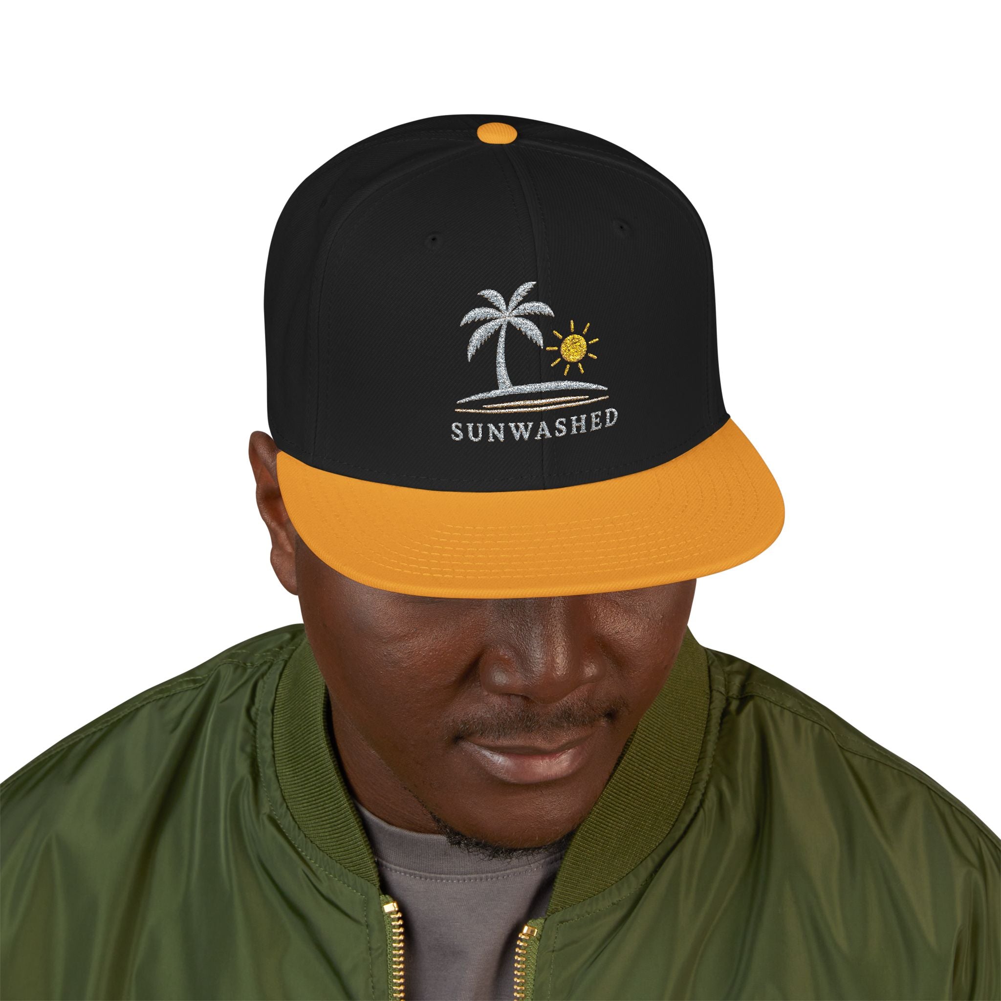 Crashed Palm Tree Snapback Hat — Embroidered Beach Sun Cap - Creations by Chris and Carlos