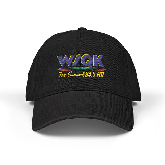 WSQK 94.5 FM Embroidered Denim Hat - Retro Radio Logo Cap - Creations by Chris and Carlos