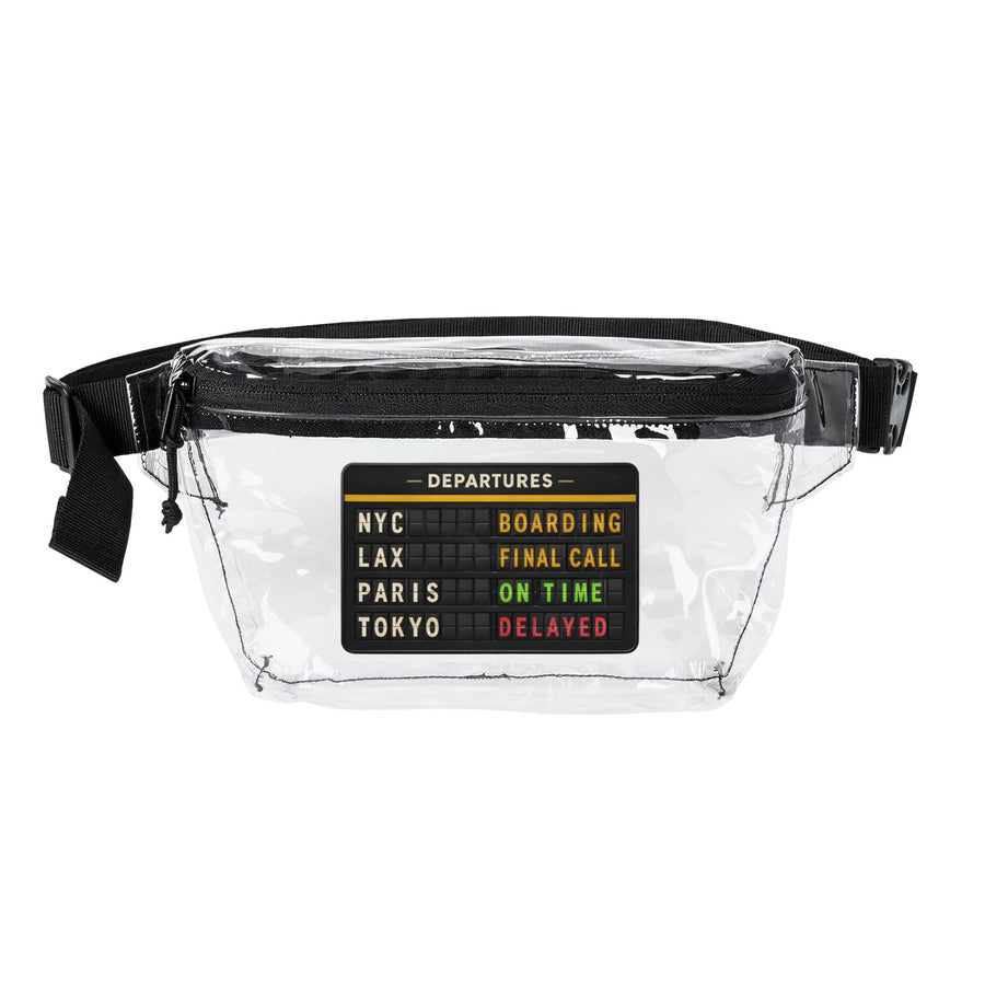 Clear Travel Fanny Pack — Departures Boarding/On Time/Delayed Design
