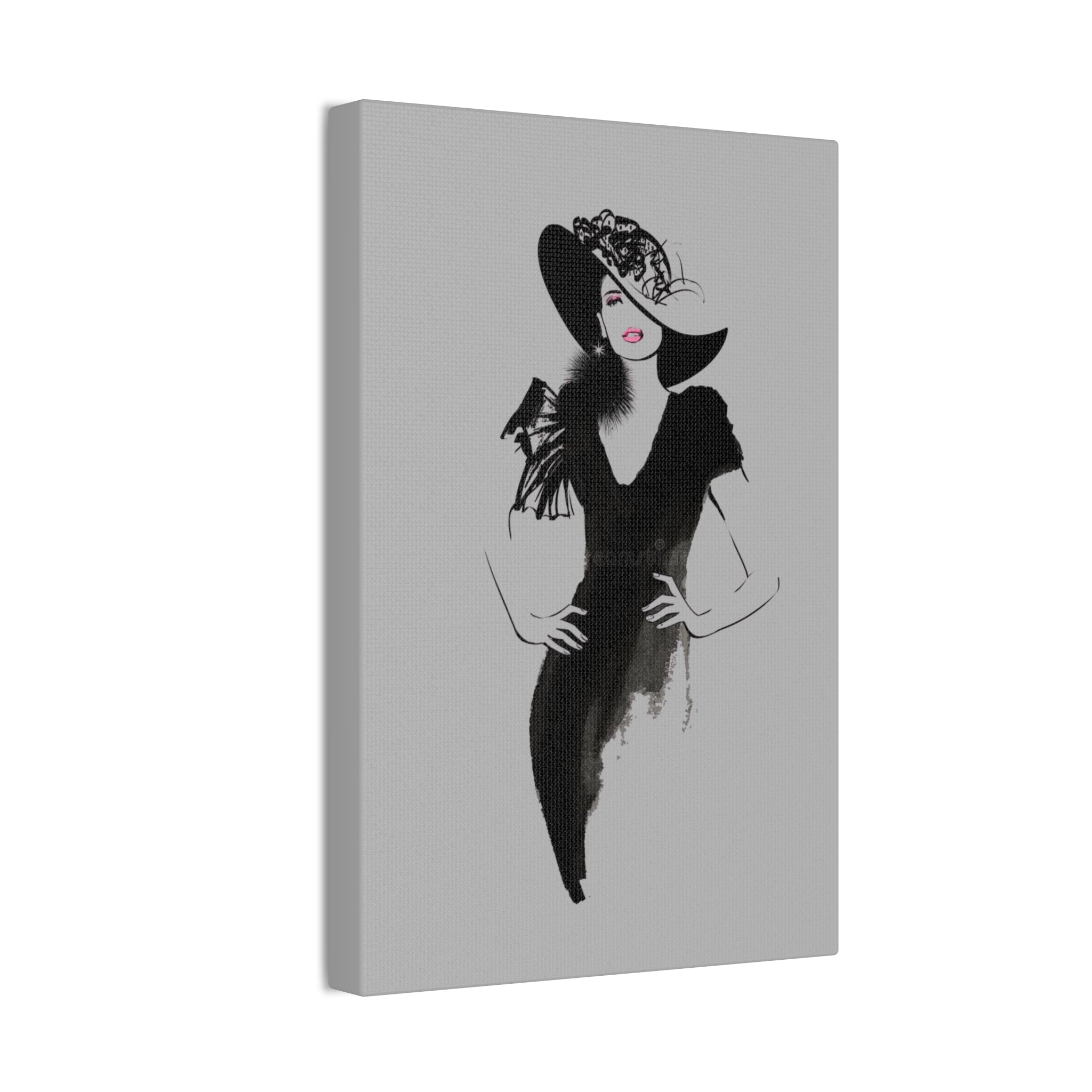 Fashion Illustration Canvas Wall Art — Elegant Lady in Black Hat - Creations by Chris and Carlos