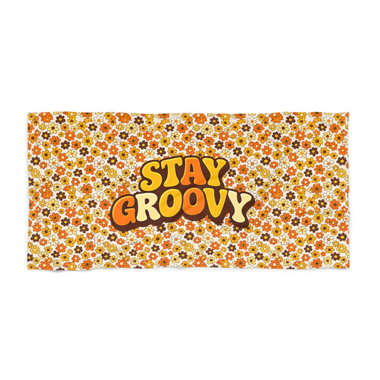 Stay Groovy Beach Towel — Retro 70s Floral Summer Towel - Creations by Chris and Carlos