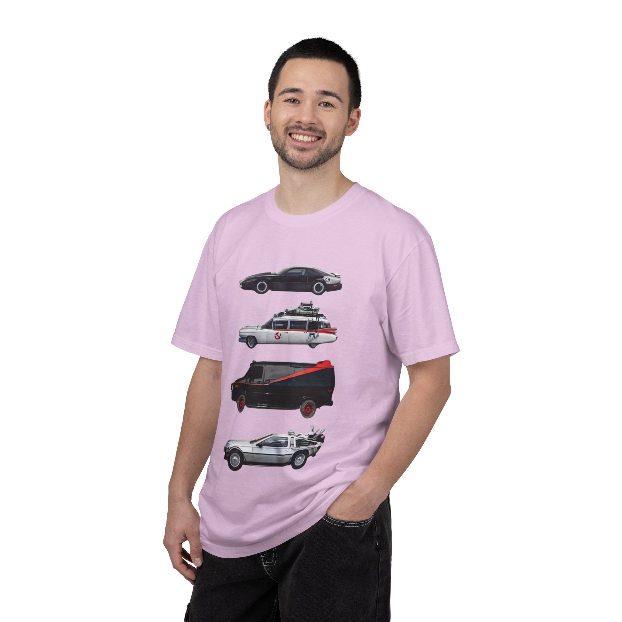 Classic TV Movie Car Stack T-Shirt — KITT, Ghostbusters, A-Team & DeLorean Tribute - Creations by Chris and Carlos