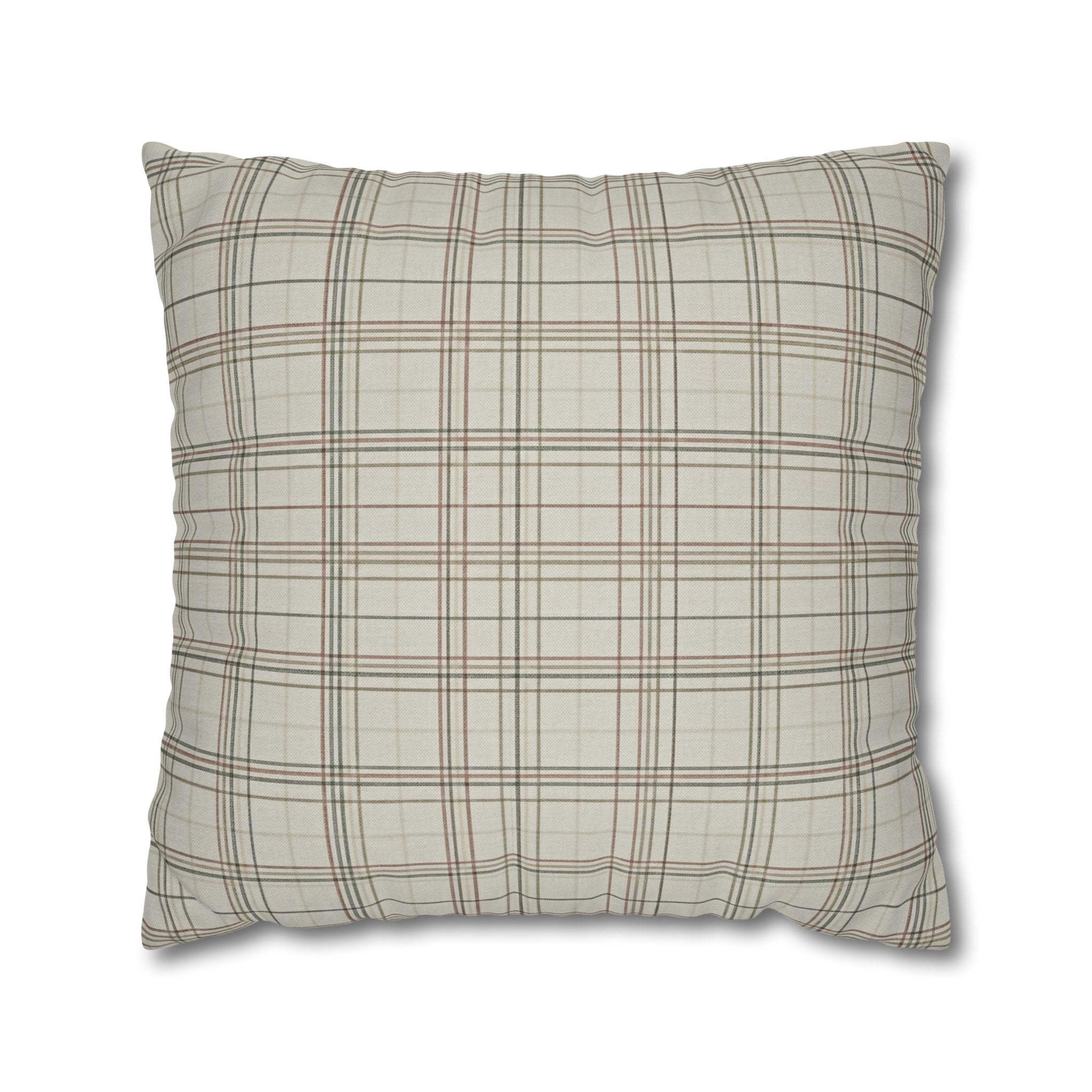 Plaid Farmhouse Pillowcase — Neutral Beige Check Square Throw Pillow Cover - Creations by Chris and Carlos