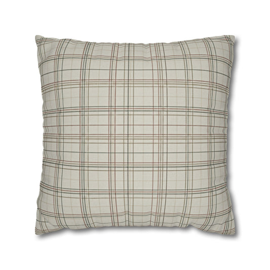 Plaid Farmhouse Pillowcase — Neutral Beige Check Square Throw Pillow Cover - Creations by Chris and Carlos