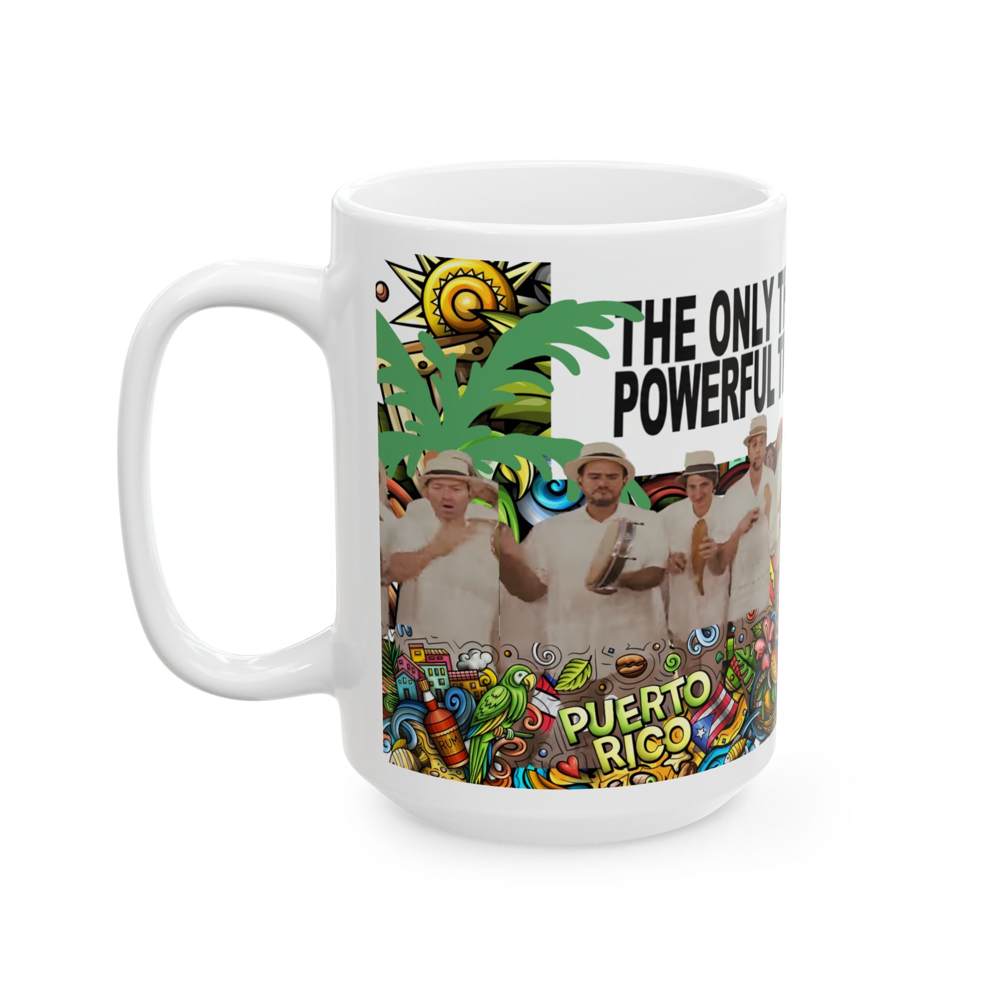 Inspirational Ceramic Mug — “The Only Thing More Powerful Than Hate Is Love” with Colorful Illustrations - Creations by Chris and Carlos