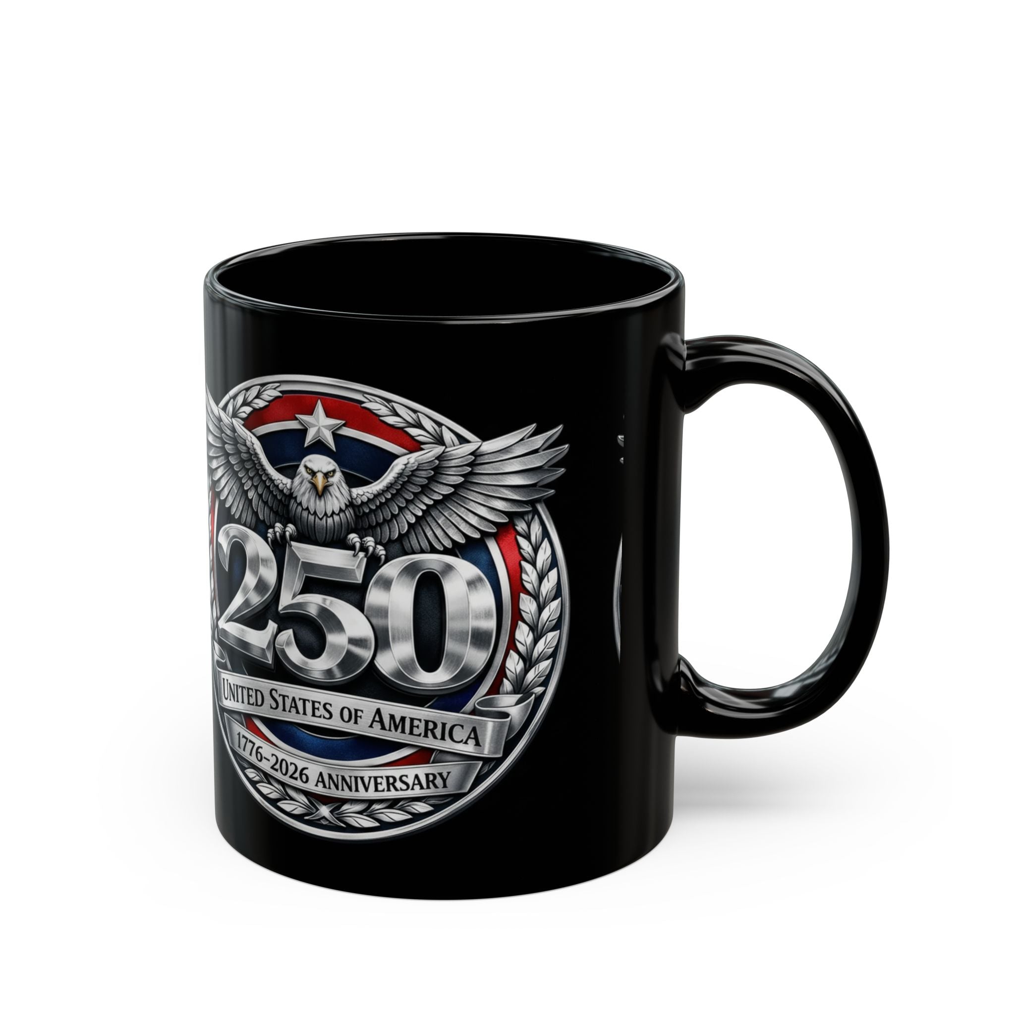 250th Anniversary Eagle Coffee Mug — United States Bicentennial Commemorative Black Mug (11oz, 15oz) - Creations by Chris and Carlos