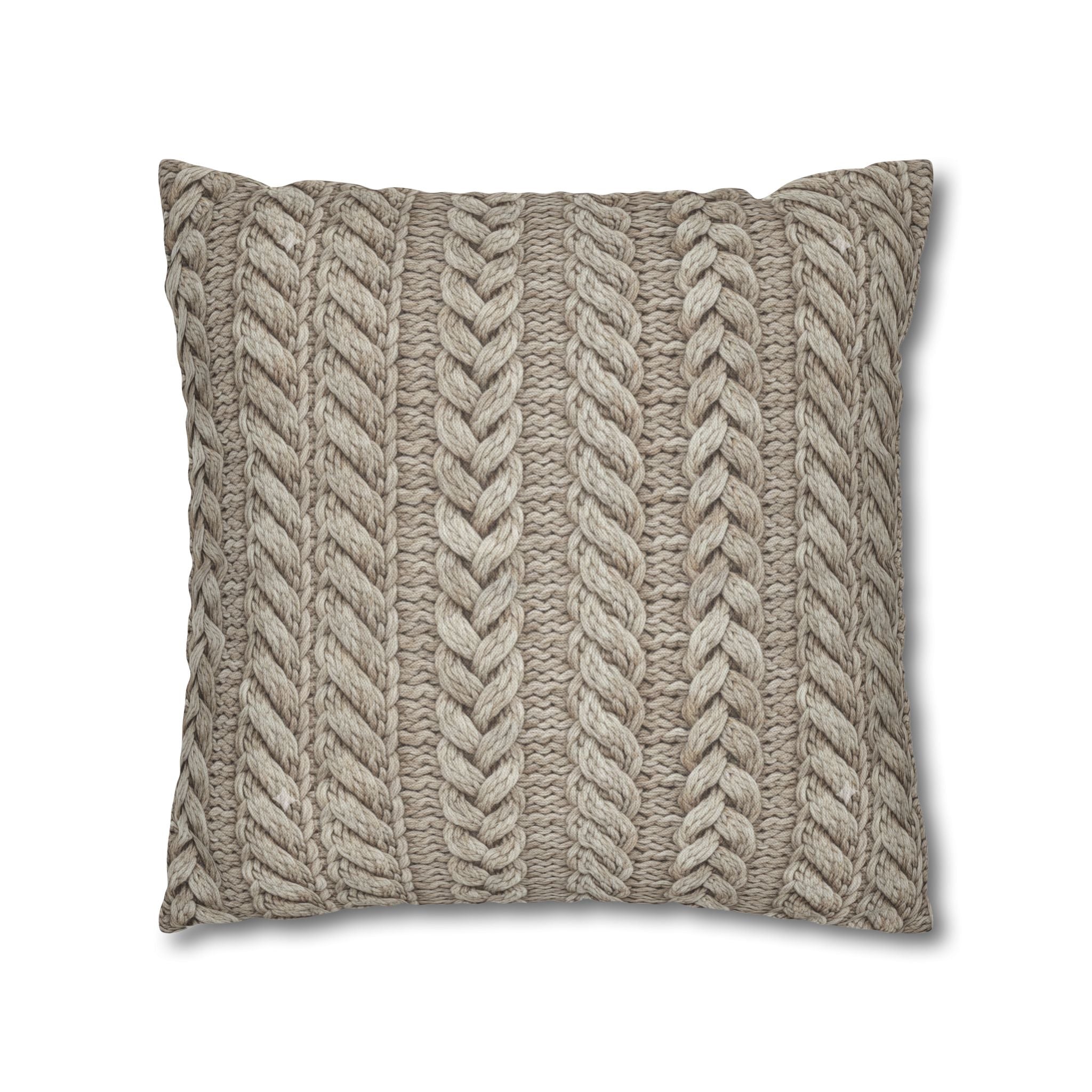 Plumstead Manor Cozy Cable Knit Decorative Pillowcase — Neutral Beige Square Throw Pillow Cover - Creations by Chris and Carlos