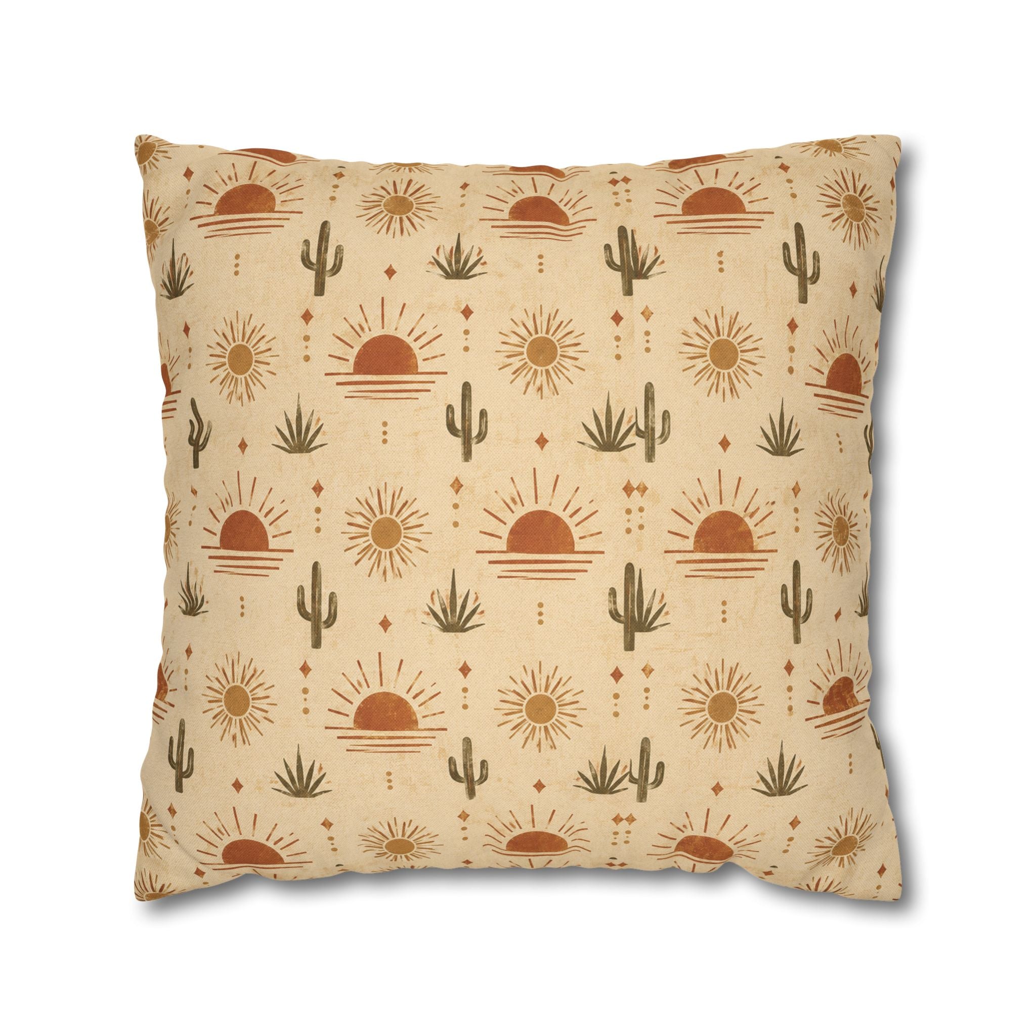 Desert Sunrise Square Pillowcase — Boho Cactus Sun Pattern - Creations by Chris and Carlos
