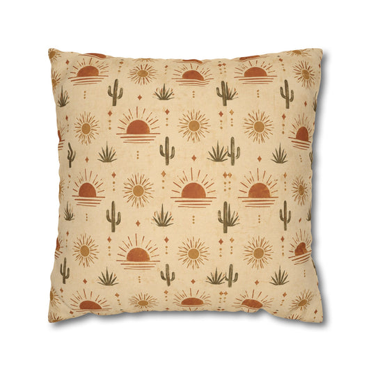 Desert Sunrise Square Pillowcase — Boho Cactus Sun Pattern - Creations by Chris and Carlos