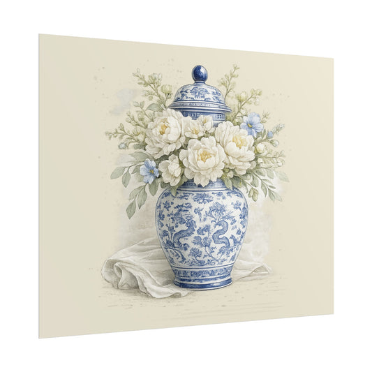 Rolled Poster — Blue & White Porcelain Vase Floral Print - Creations by Chris and Carlos