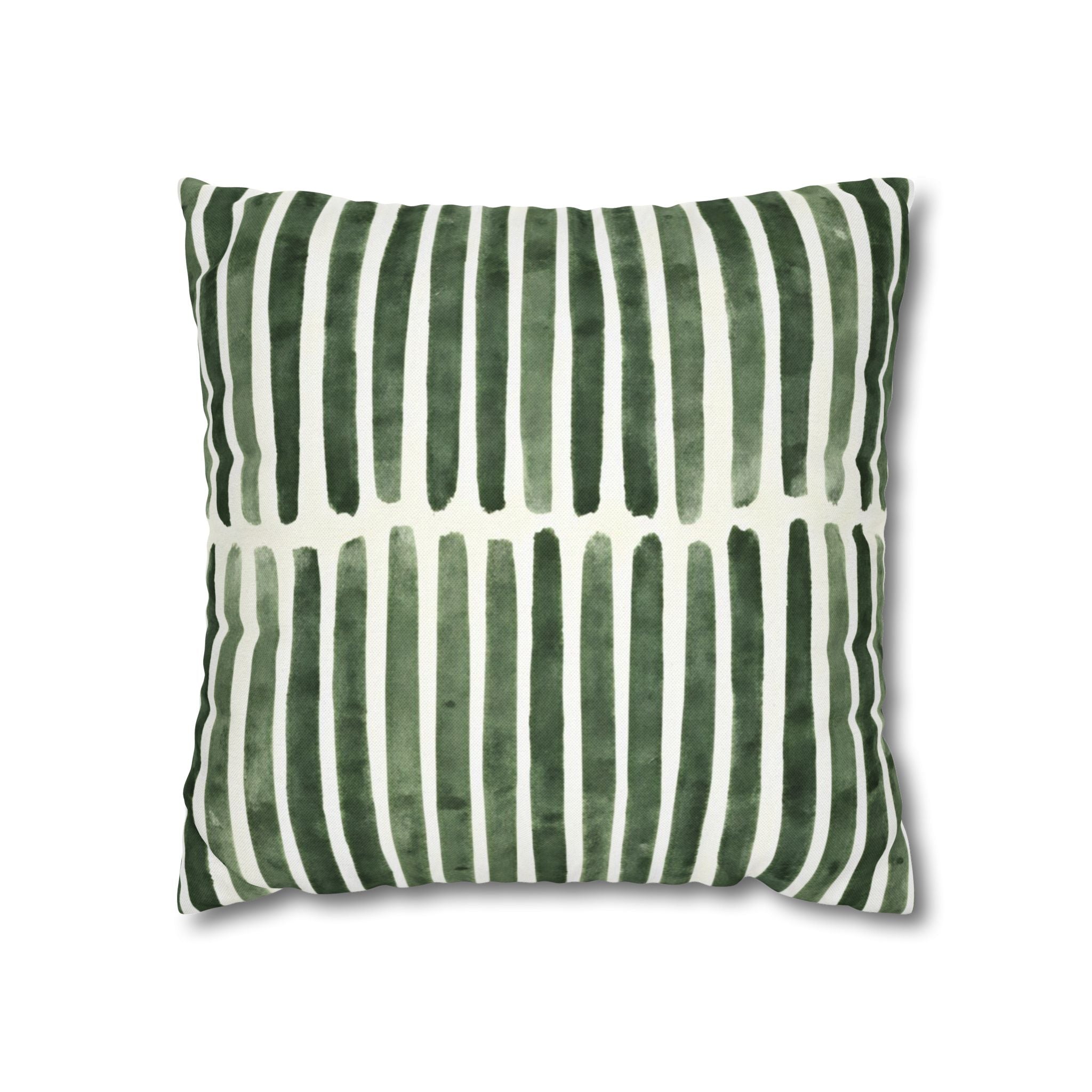 The Artisanal Flora Gallery Green Watercolor Stripe Square Pillowcase — Modern Boho Decorative Throw Pillow Cover - Creations by Chris and Carlos
