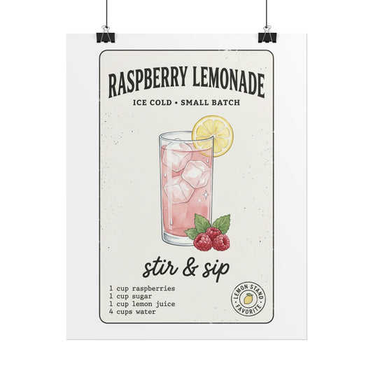 Raspberry Lemonade Poster — Stir & Sip Recipe Wall Art - Creations by Chris and Carlos