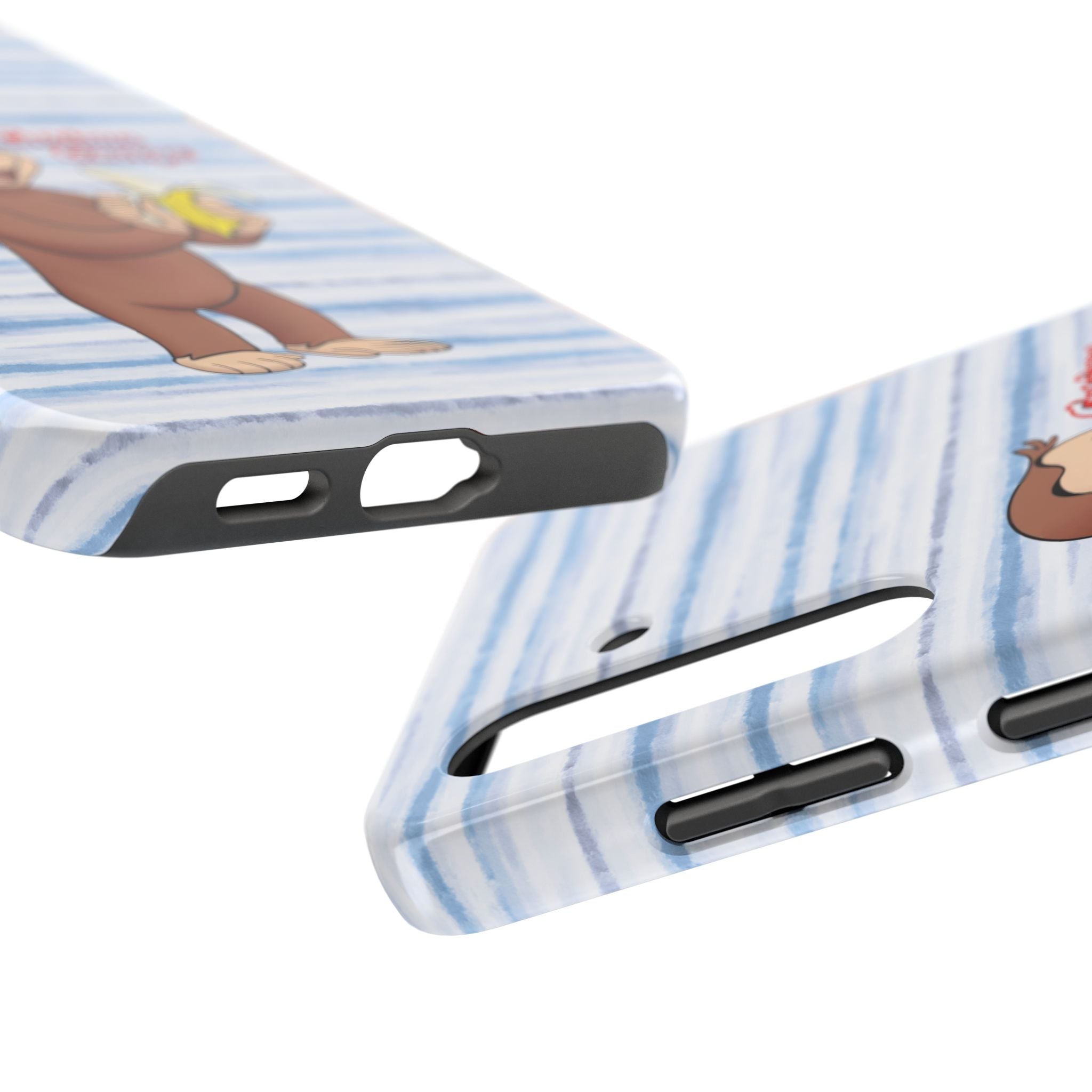 Curious George Banana Tough Phone Case — Cute Kids iPhone Cover, Blue Stripe Protective Case - Creations by Chris and Carlos