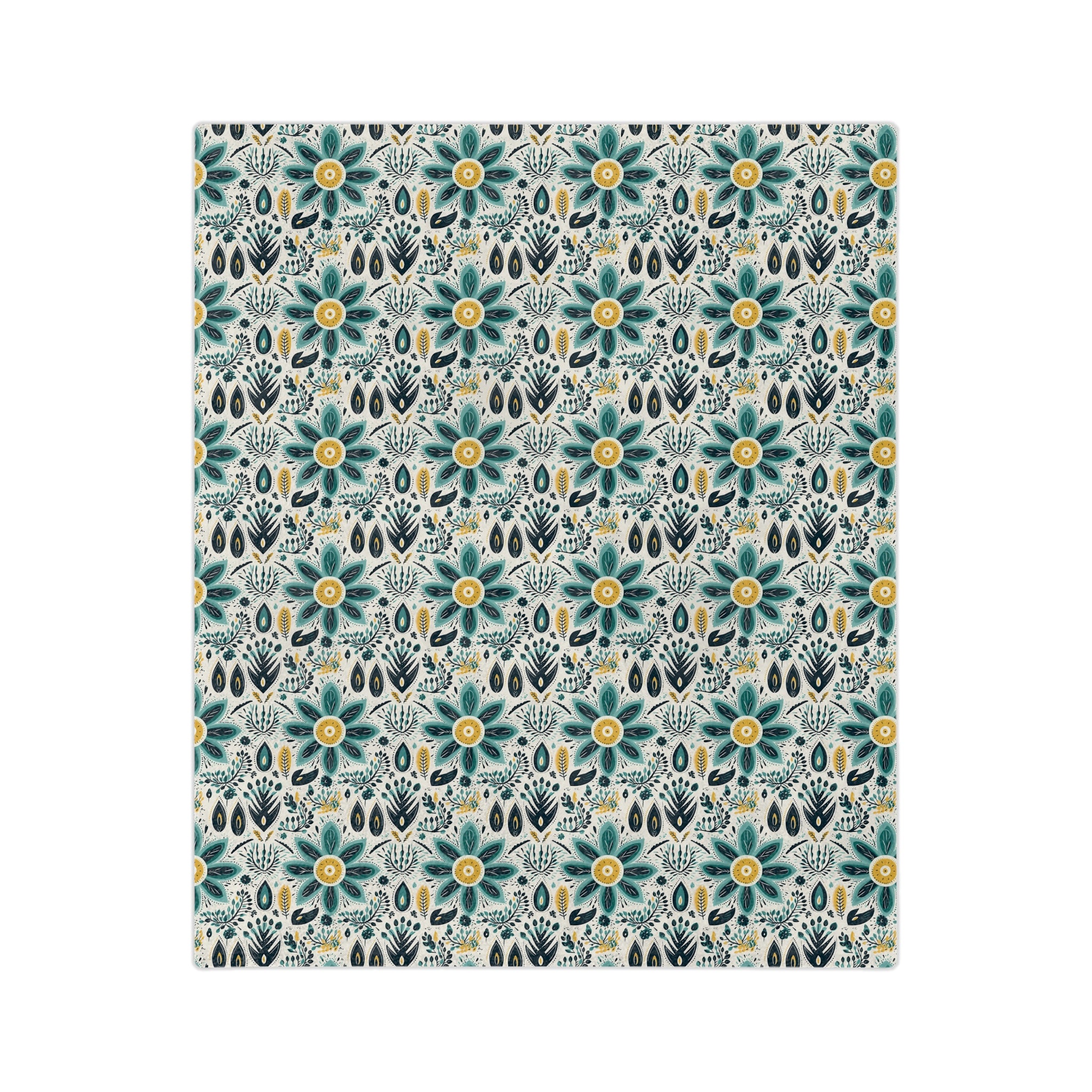 Sol y Alegría (Sun and Joy) Collection-Floral Teal Velvet Microfiber Blanket Boho Flower Pattern Throw - Creations by Chris and Carlos