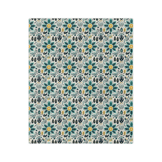 Sol y Alegría (Sun and Joy) Collection-Floral Teal Velvet Microfiber Blanket Boho Flower Pattern Throw - Creations by Chris and Carlos