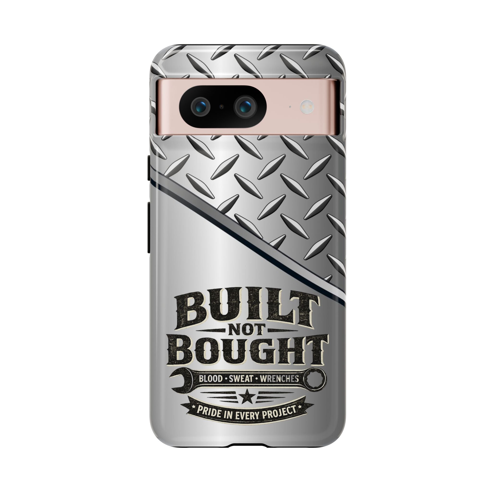 Built Not Bought Metal Diamond-Plate Phone Case — Rugged Tool Lover Gift - Creations by Chris and Carlos