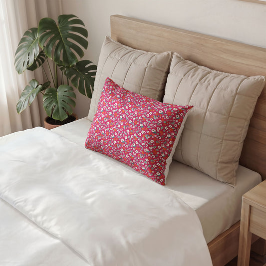 The Artisanal Flora Gallery Floral Pink Cotton Pillow Sham — Ditsy Daisy Pattern Decorative Pillowcase - Creations by Chris and Carlos